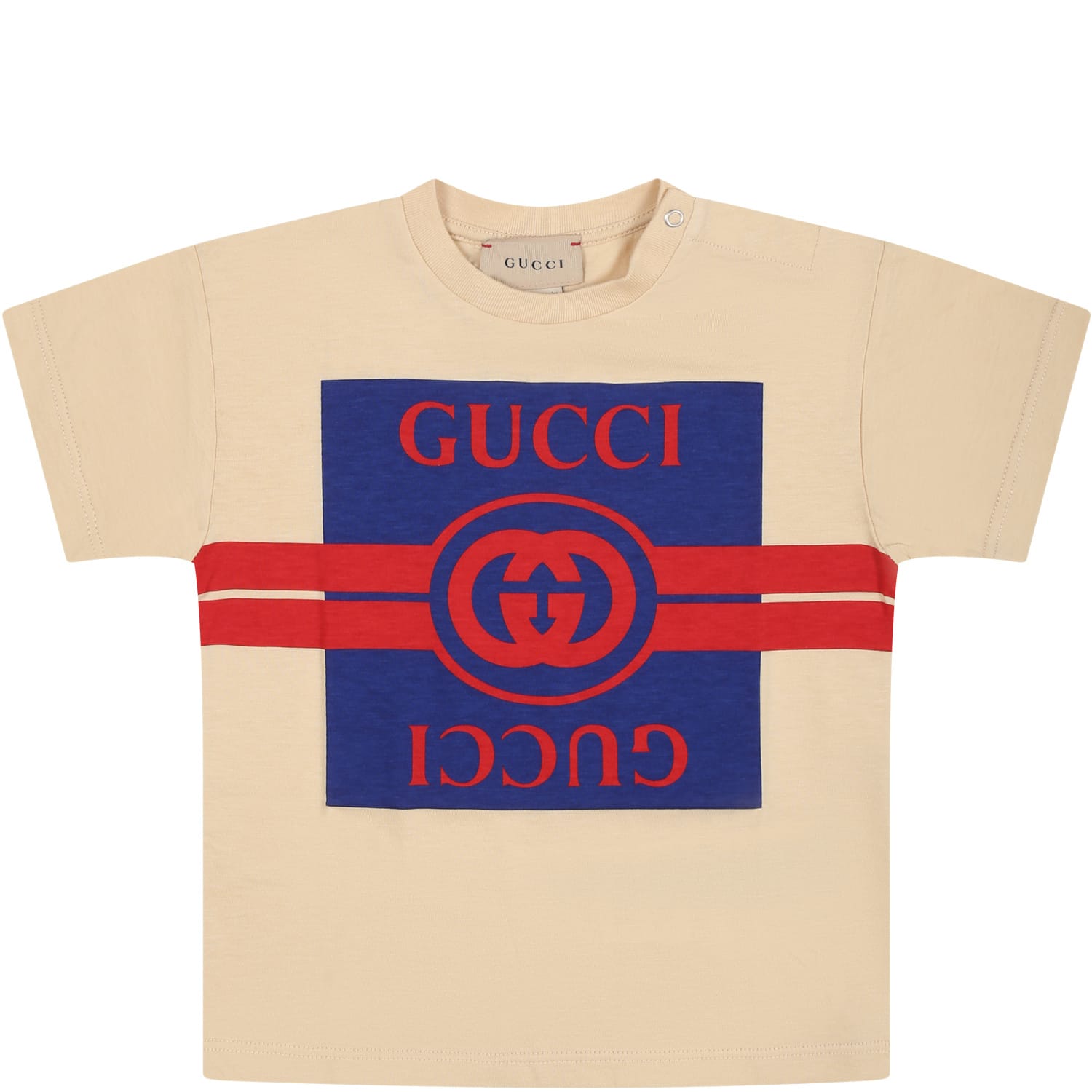 GUCCI IVORY T-SHIRT FOR BABY GIRL WITH DOUBLE G