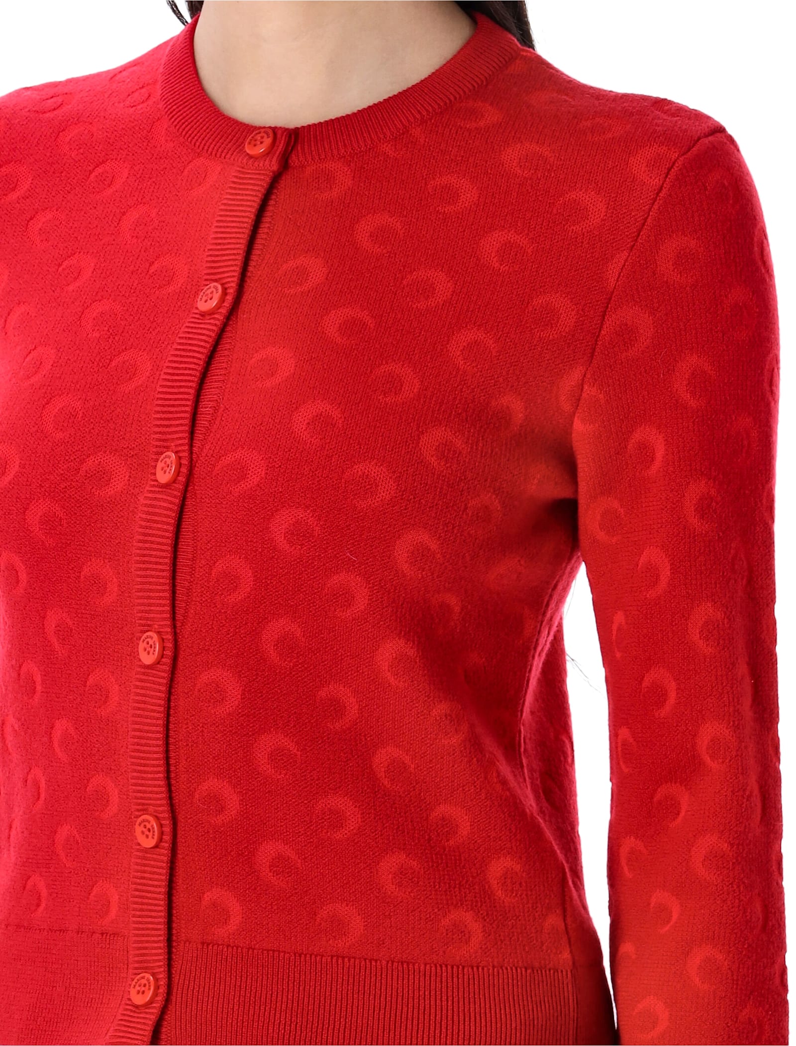 MARINE SERRE MOON JACQUARD KNIT FITTED CARDIGAN