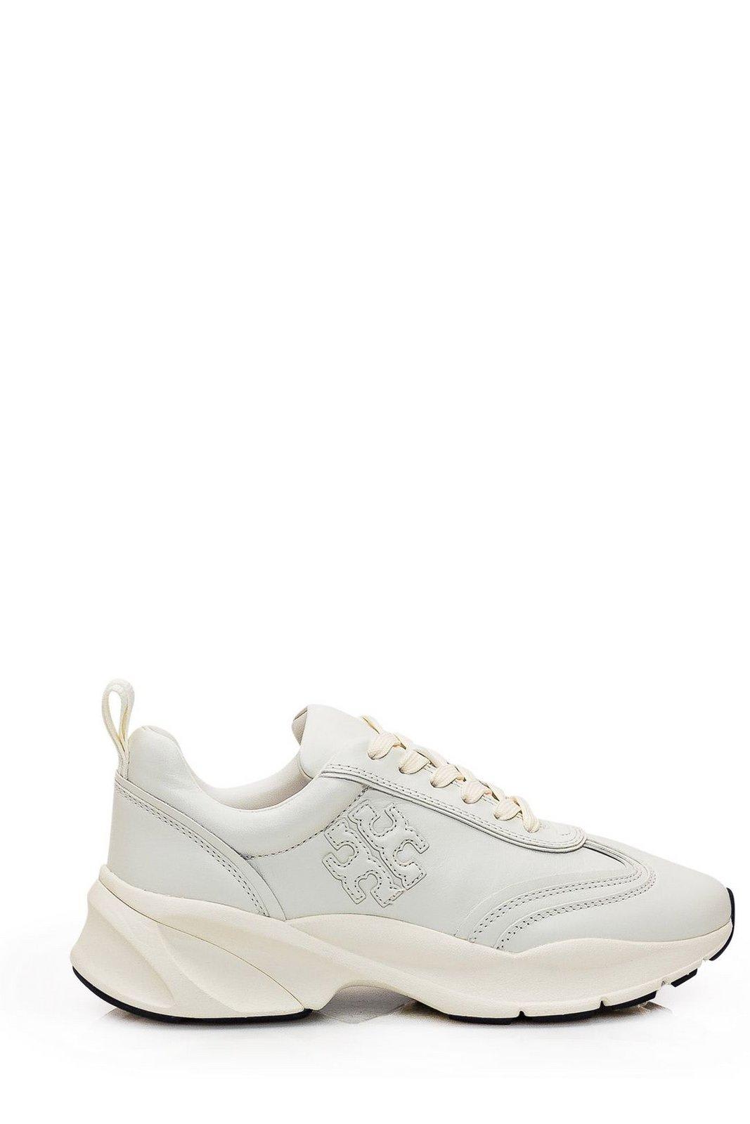 Shop Tory Burch Logo-embossed Lace-up Sneakers In White