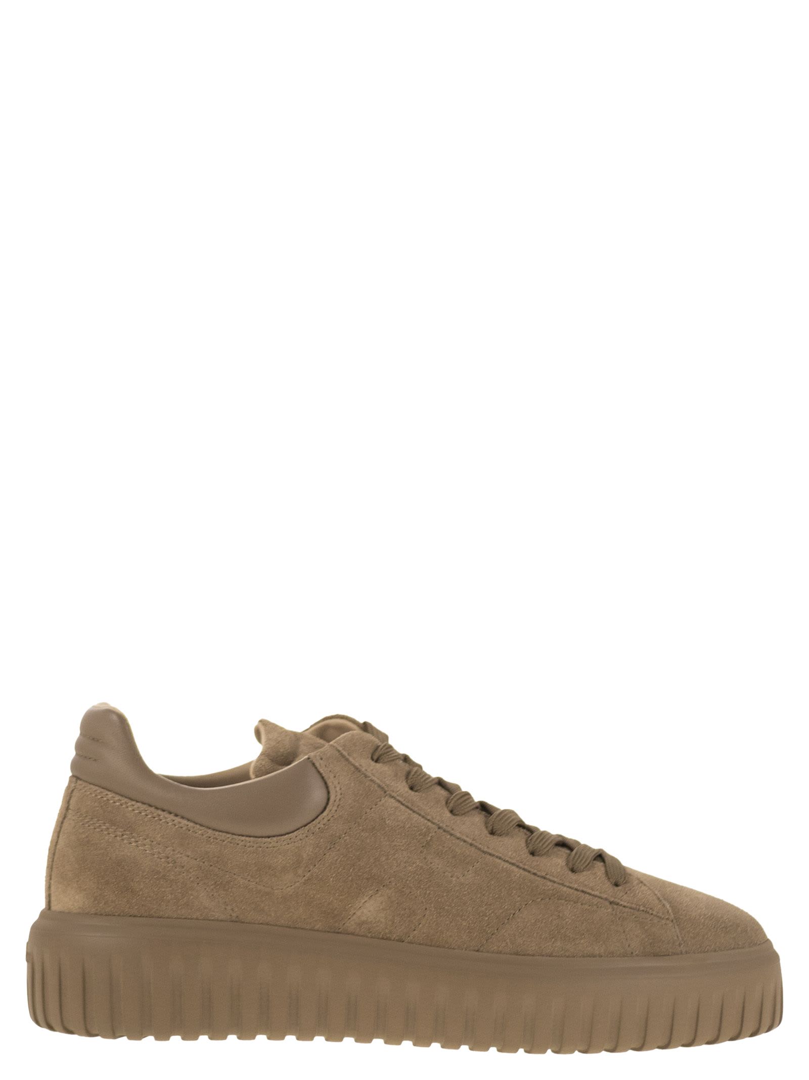 Hogan H Stripes Allacciato H Sneakers With Suede Upper And Rubber Sole In Brown