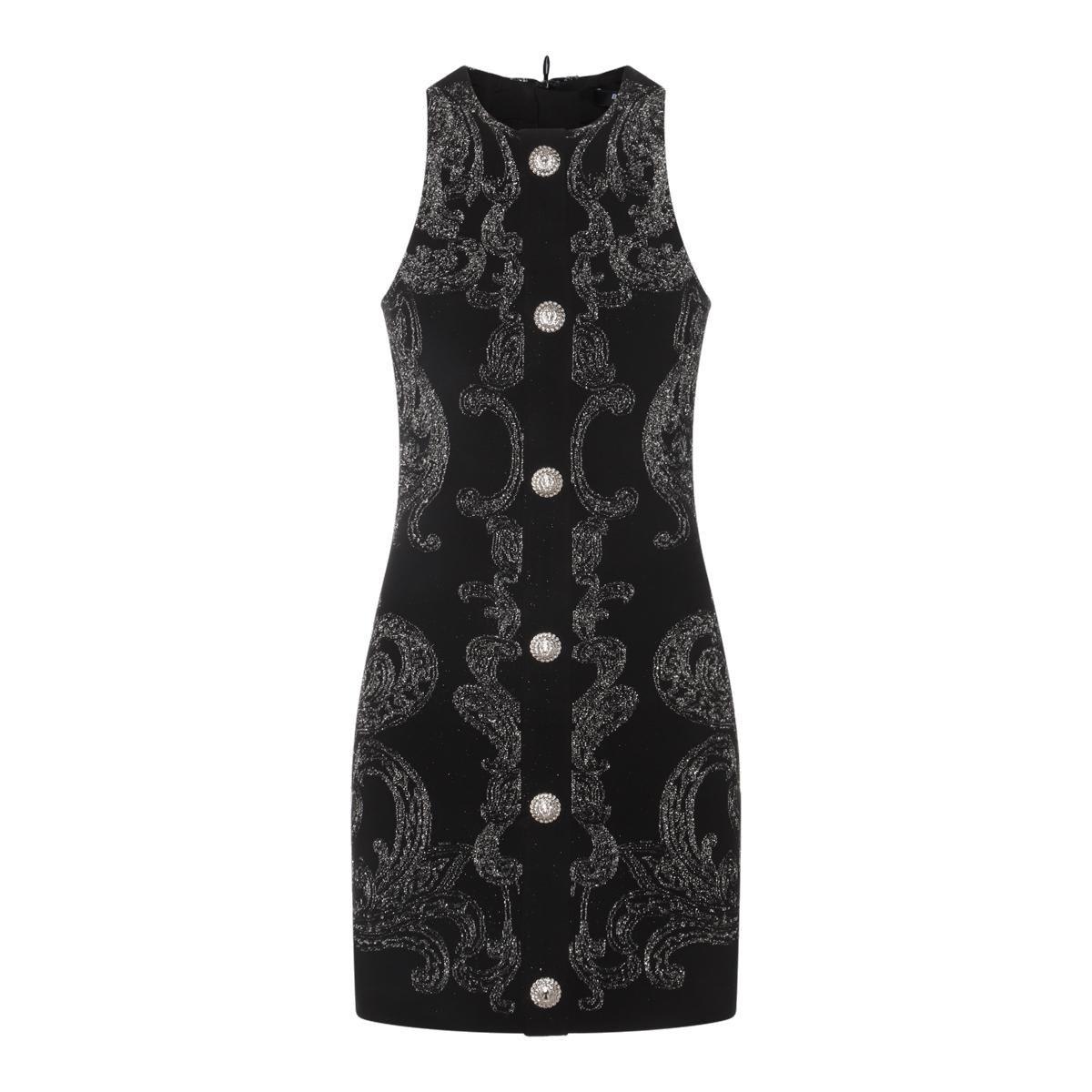 Shop Balmain Paisley Knit Sleeveless Dress In Noir/argent