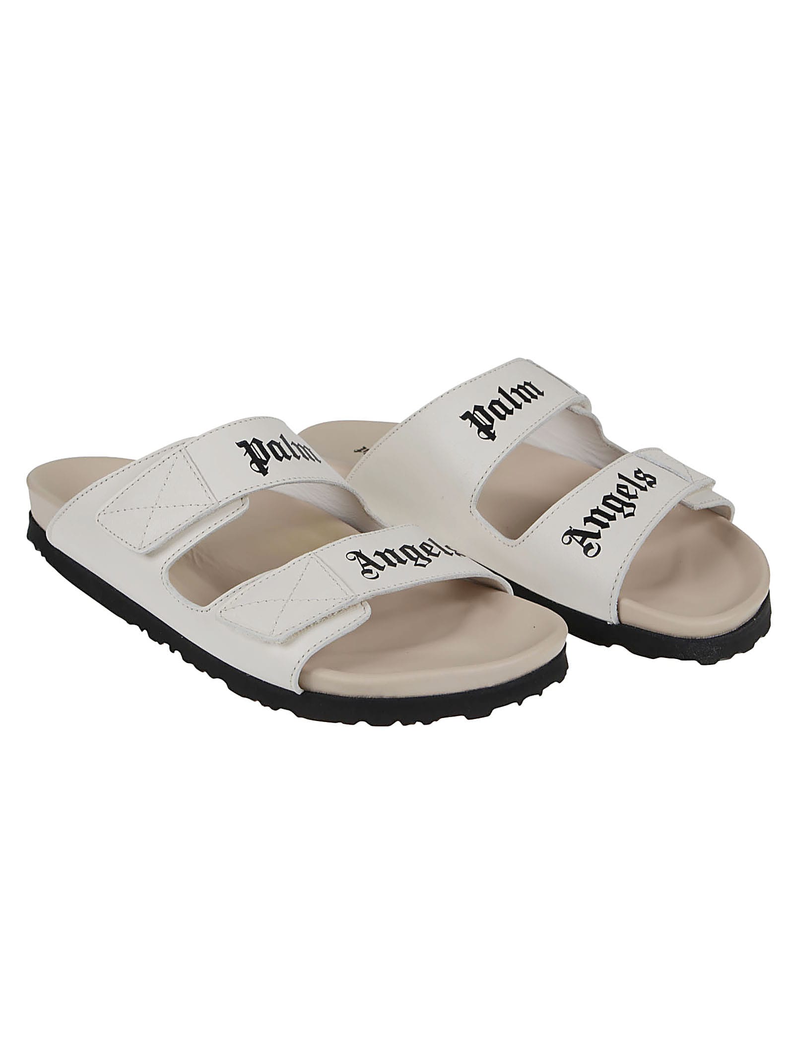 Shop Palm Angels Logo Sandals In Off White Beige