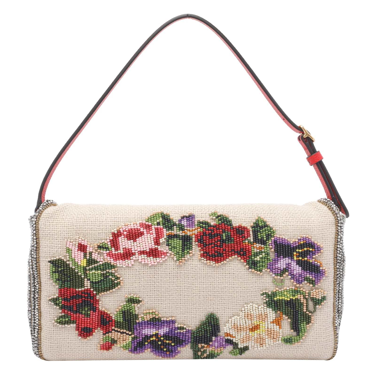 Valentino Small Vain Soft Shoulder Bag Embroidered In Sand