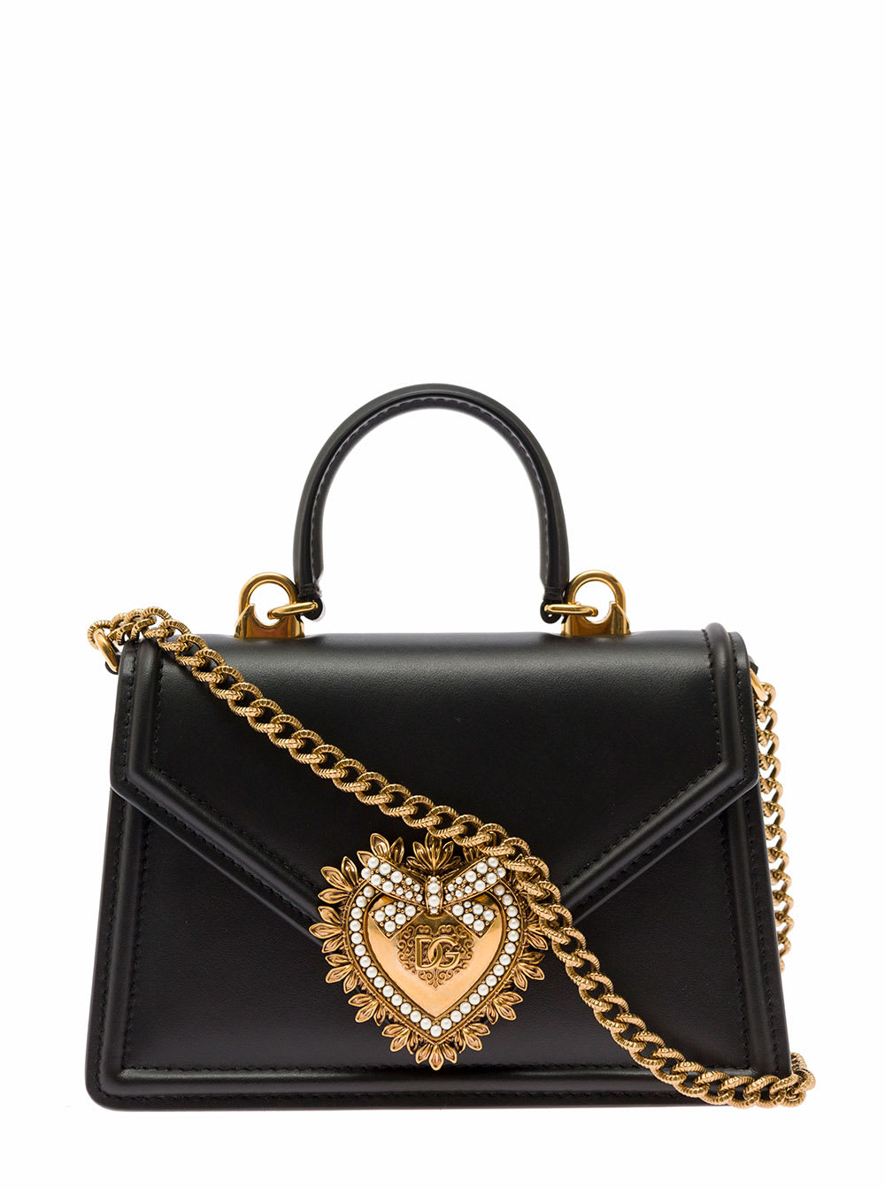 mini Devotion Black Handbag With Logo Plaque In Leather Woman