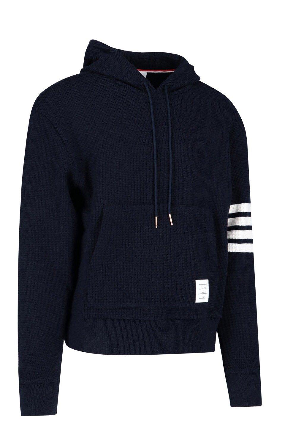 Shop Thom Browne Drawstring Knitted Hoodie In Deep Blue