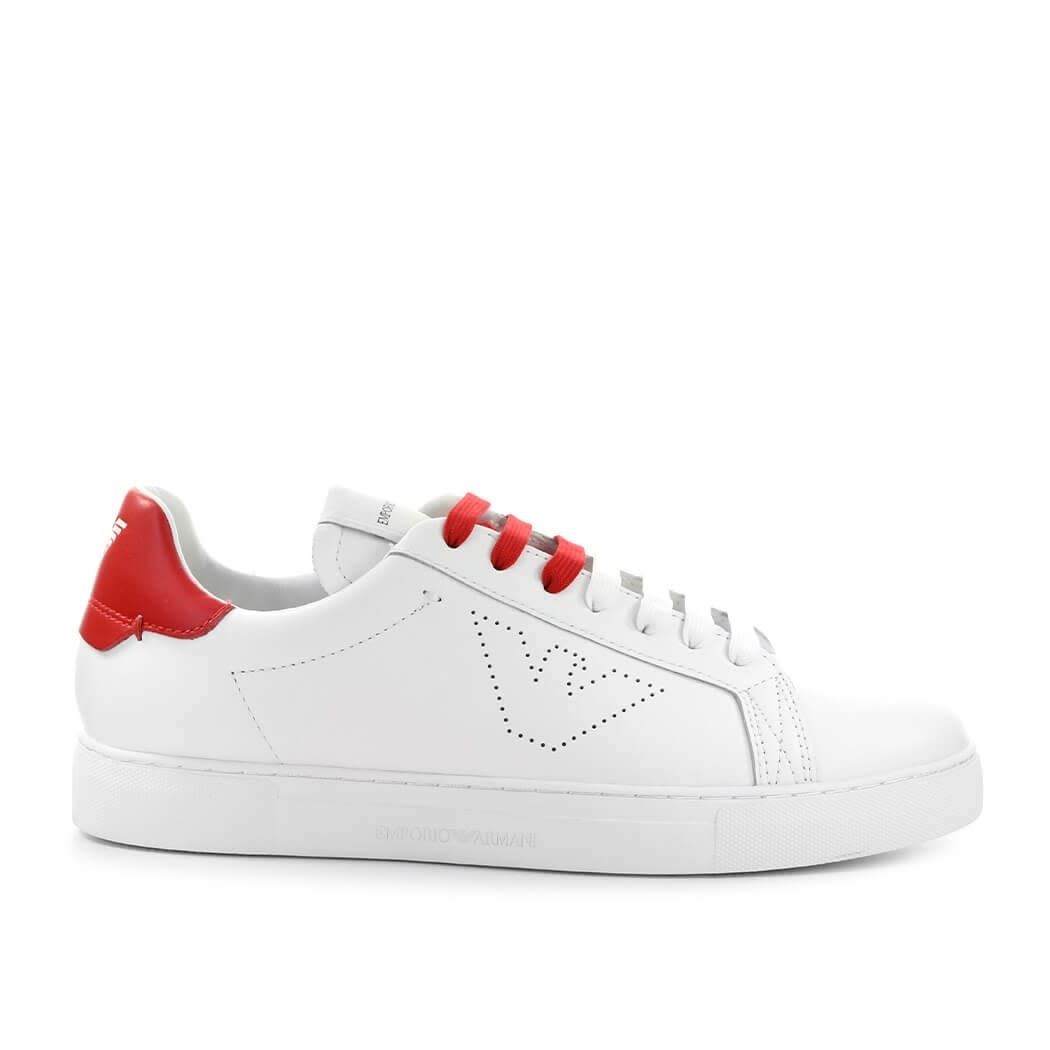 Emporio Armani White Red Leather Sneaker