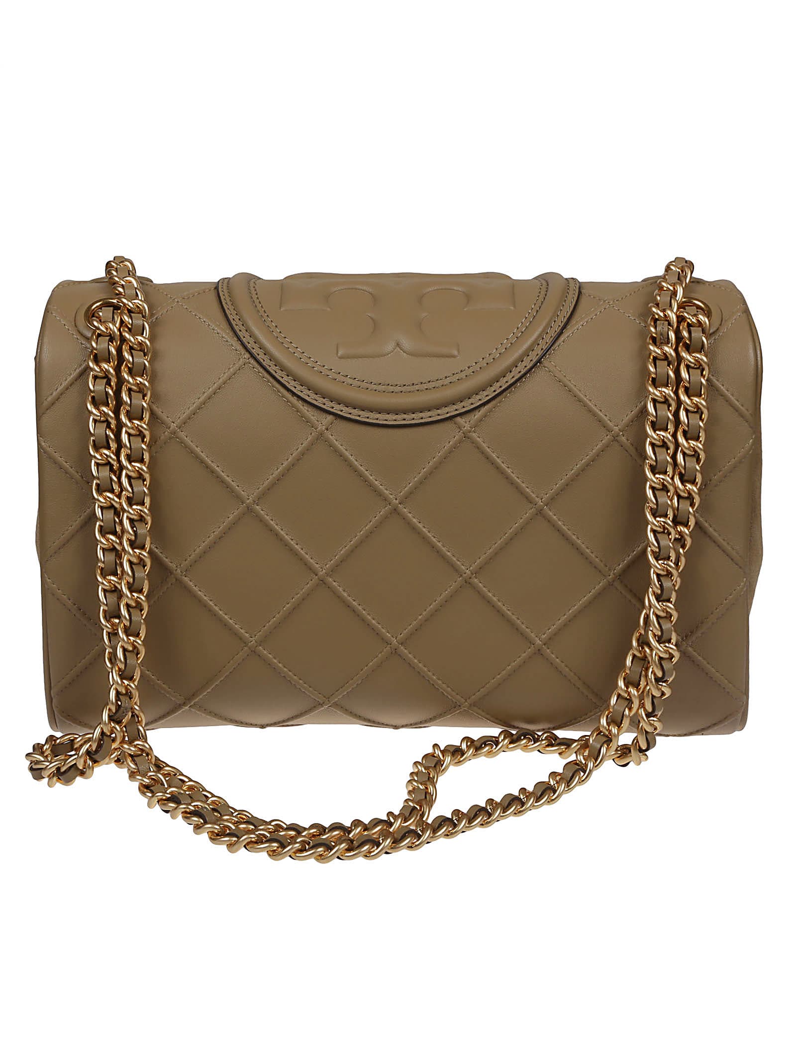 Tory Burch Fleming Small Convertible Woven Shoulder Bag In  Pebblestone/brass