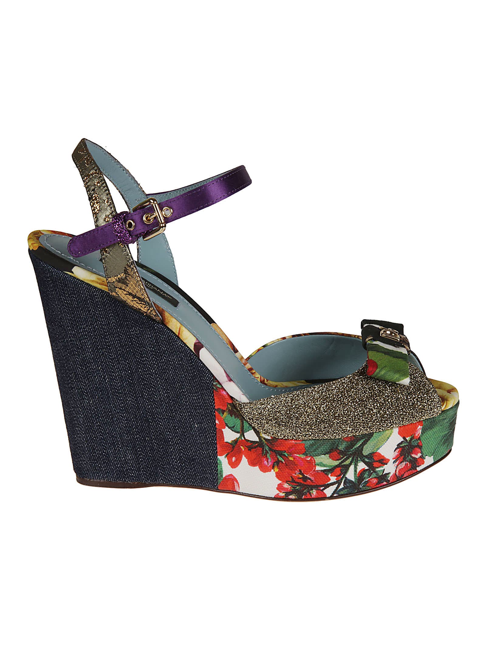 Buy Dolce & Gabbana Buckle Sided Strap Wedge Heel Sandals online, shop Dolce & Gabbana shoes with free shipping