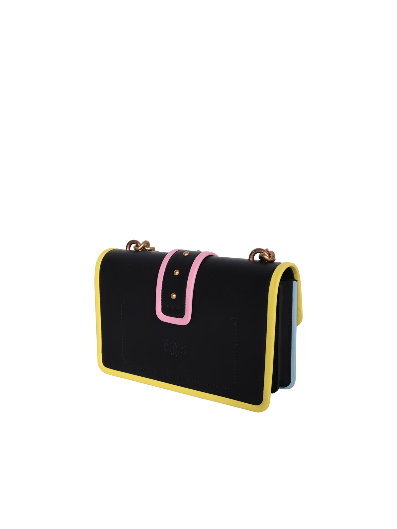 Shop Pinko Love One Mini Silk Black And Gold Bag