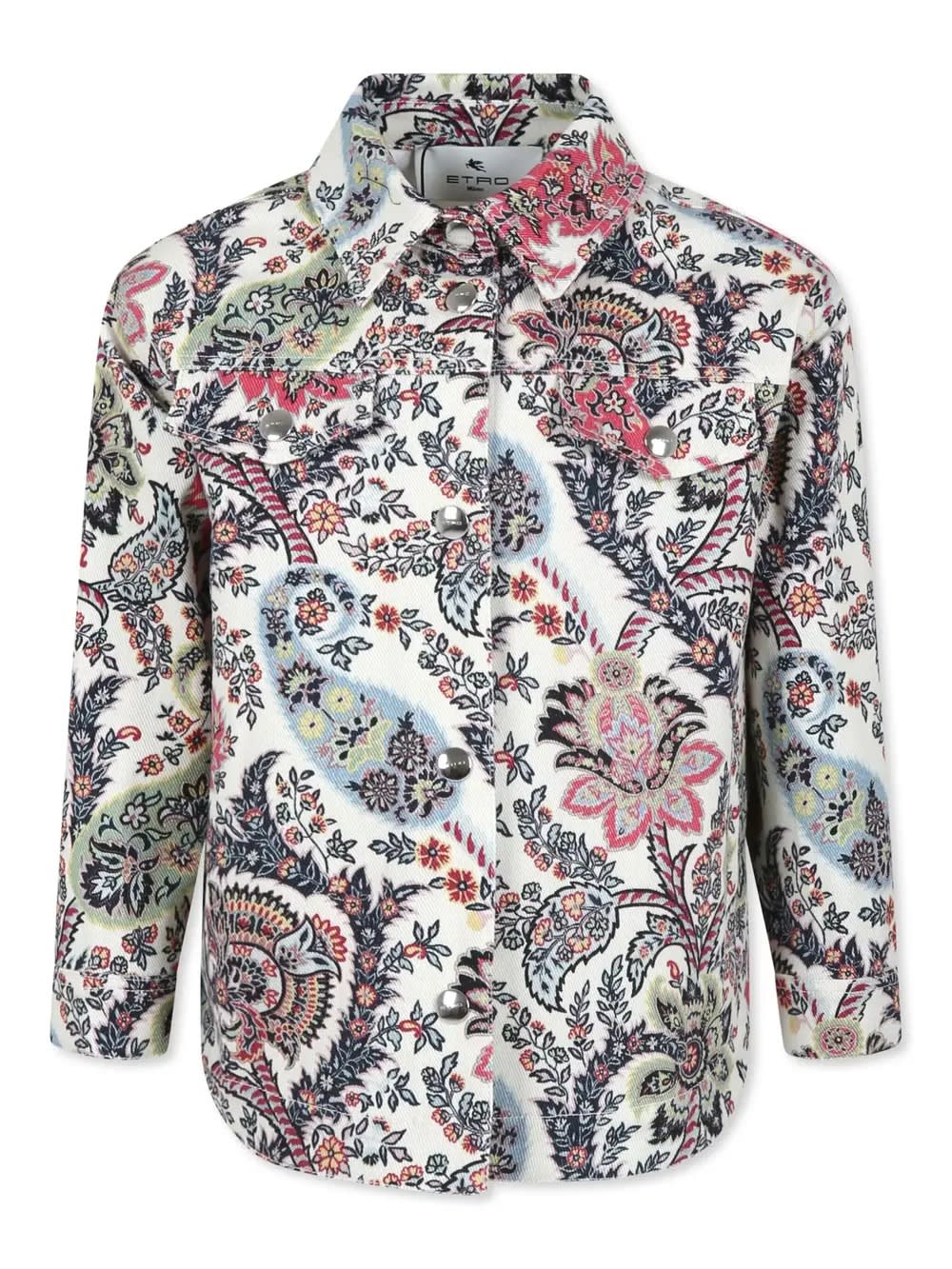 Etro Ivory Jacket For Girl With Floral Paisley Print In Multicolour