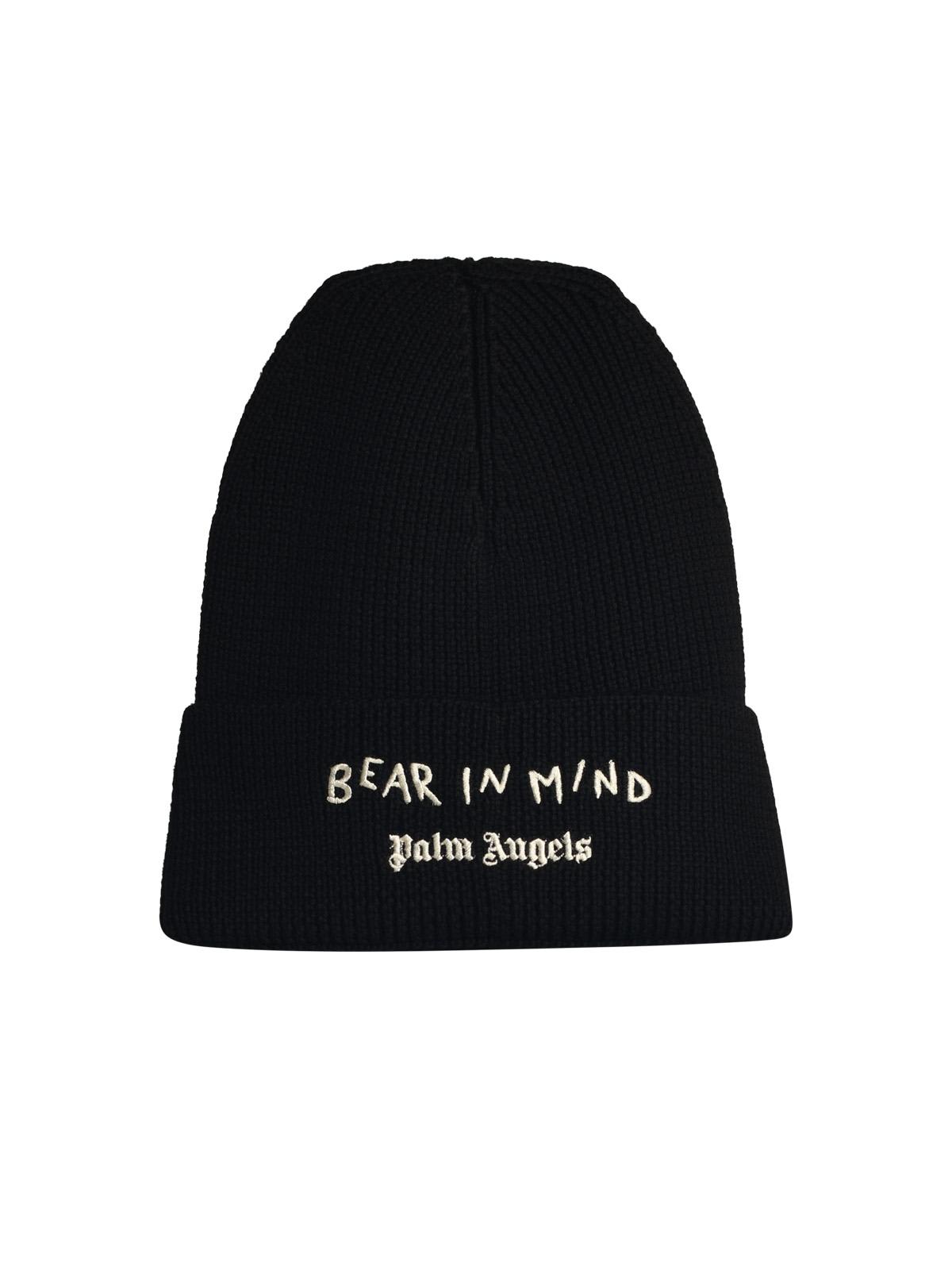 Shop Palm Angels Bear In Black Wool Beanie In Black Brown