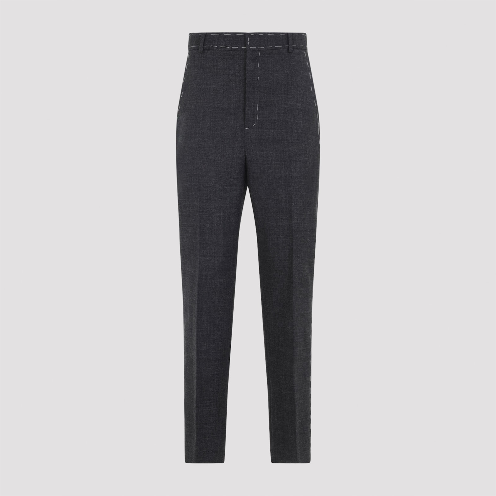 Moschino Contrasted-stitch Wool Pants In Gray