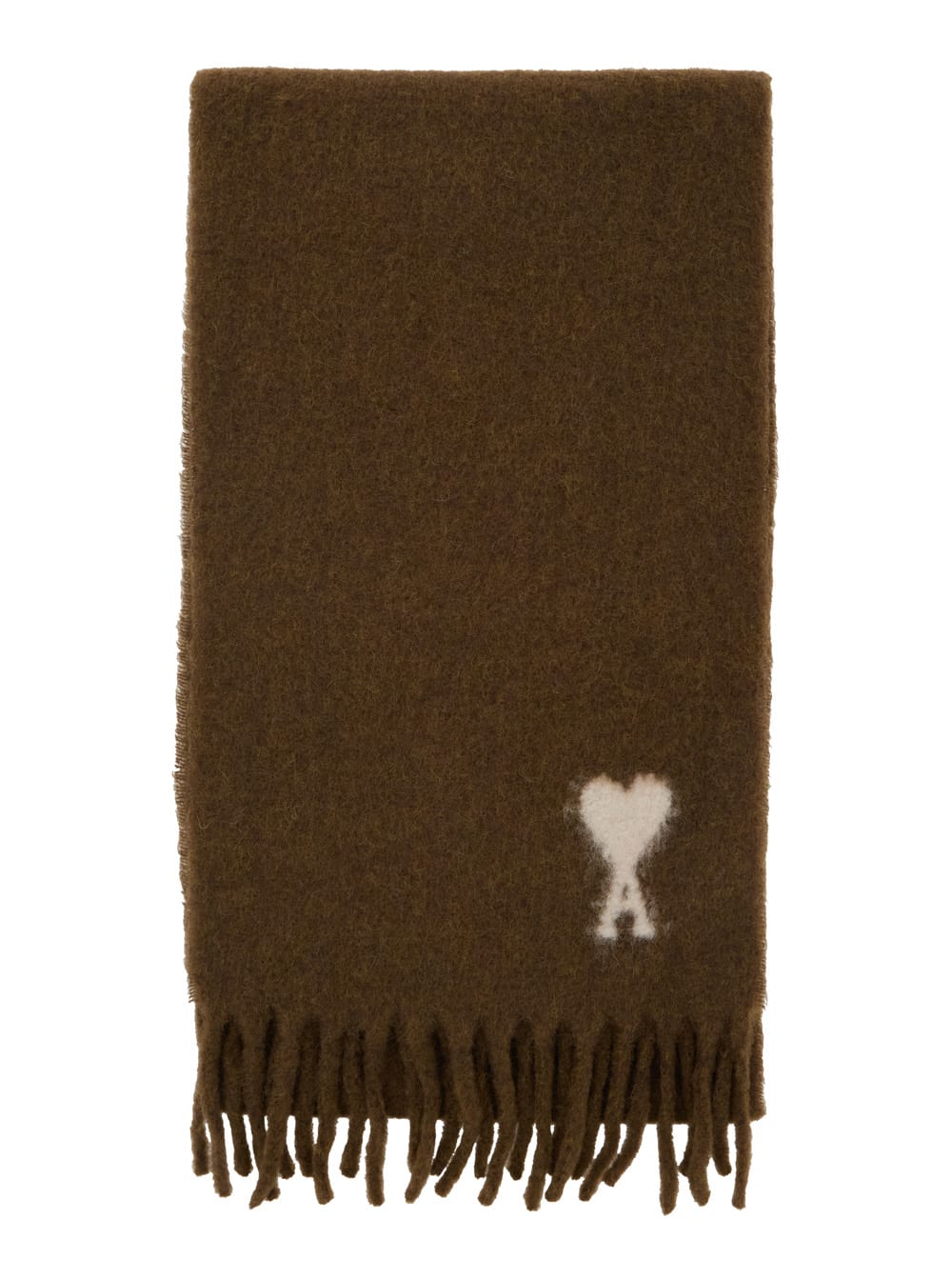 Ami Alexandre Mattiussi Brown Scarf With Adc Embroidery On The Front And Fringed Hem In Wool Blend Woman In Brown