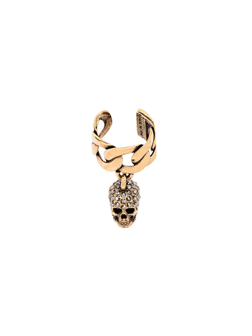 Alexander McQueen Woman Golden Earring With Chain And Pave Skull