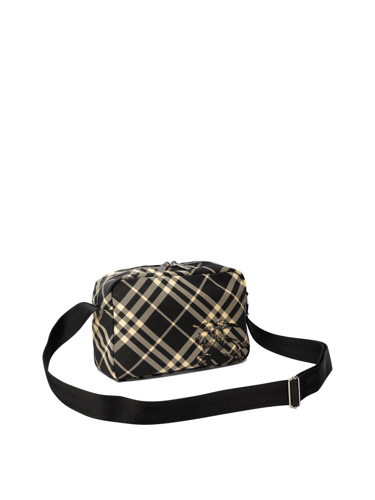 Shop Burberry Equestrian Knight Motif Checked Zipped Crossbody Bag In Black Calico