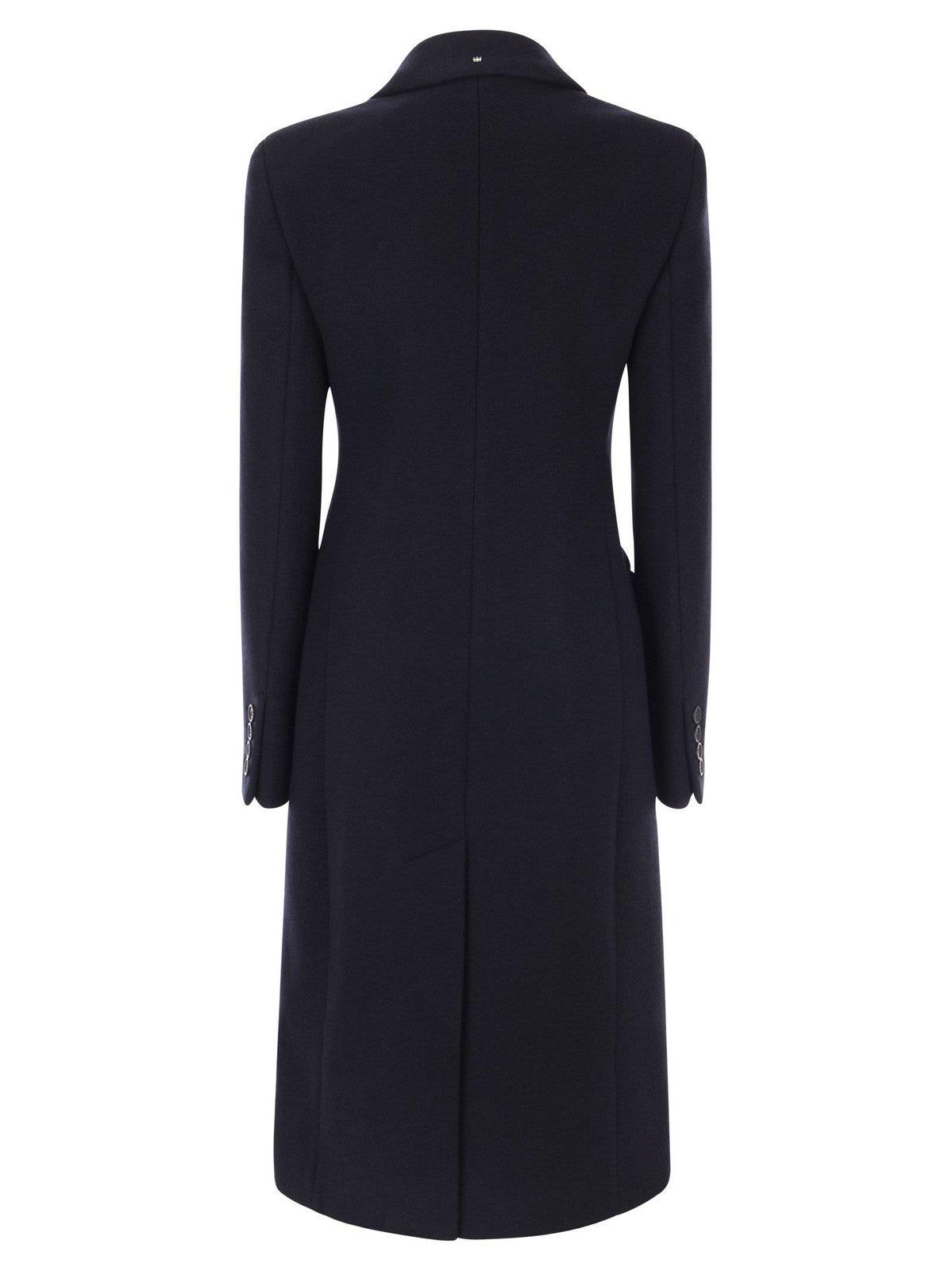 Sportmax Double-breasted Long-sleeved Coat In Blu Notte