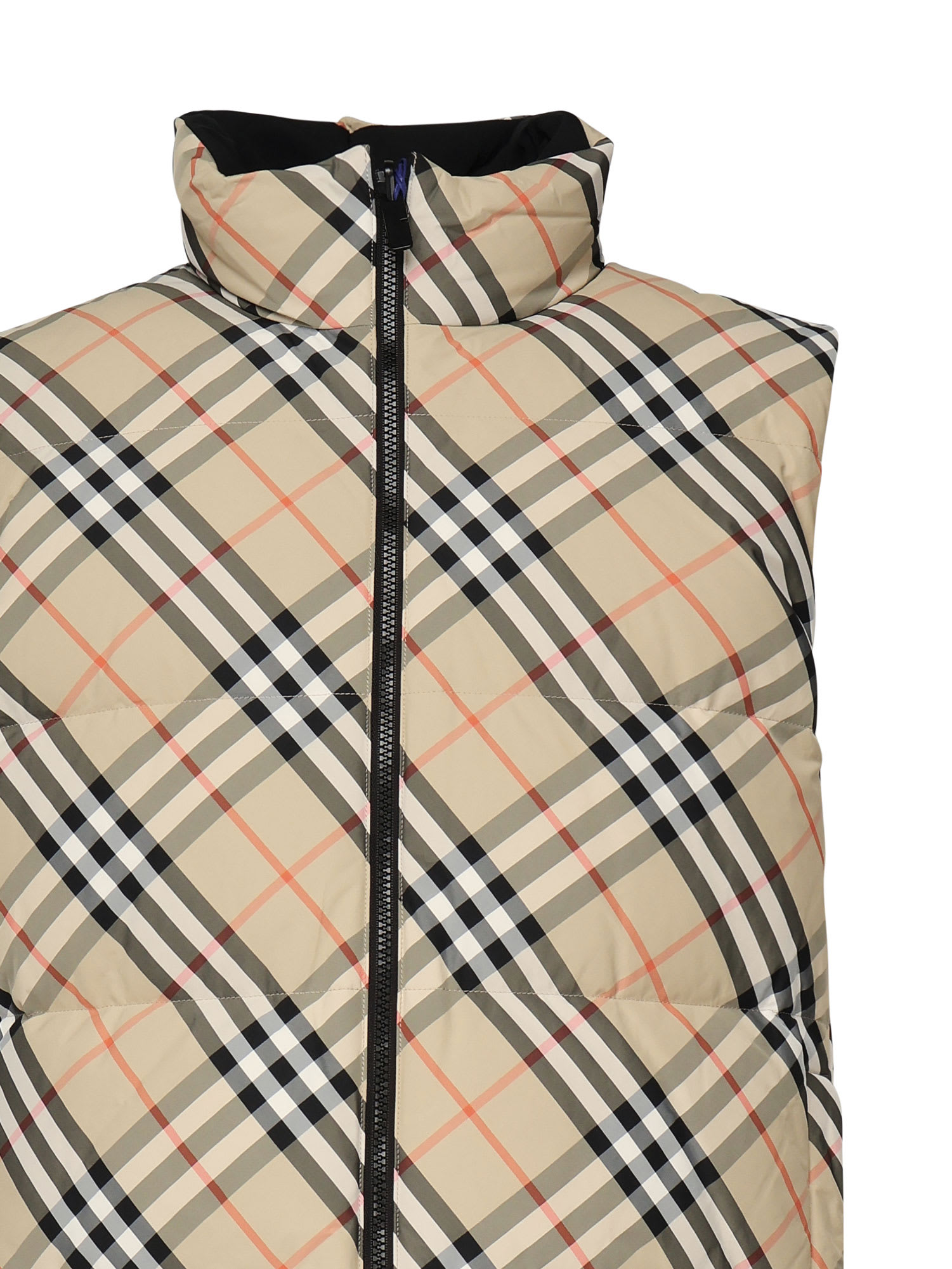 Burberry Beige Sleeveless Vest With All-over Check Motif In Tech Fabric Man In Sandipcheck