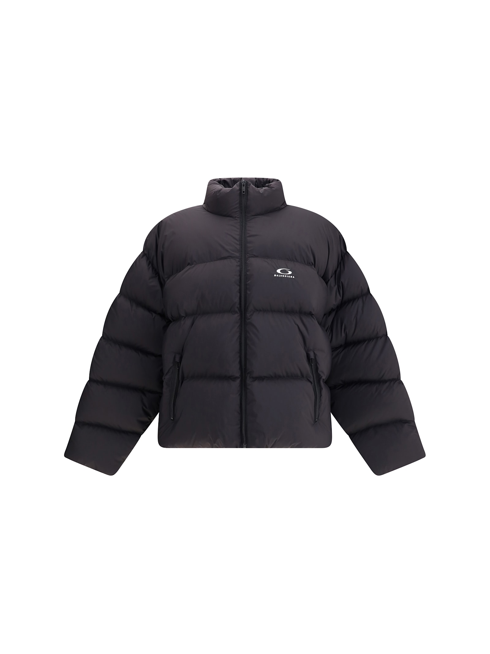 Balenciaga High Neck Puffer Down Jacket With Pockets In Black