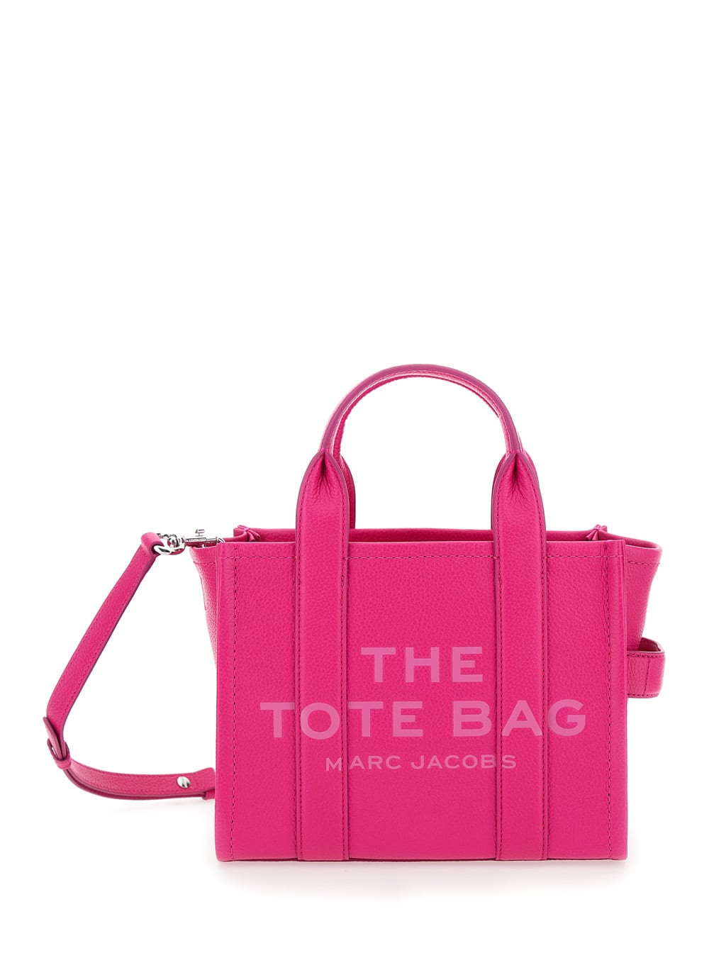 Shop Marc Jacobs The Mini Tote Bag Fuchsia Shoulder Bag With Logo In Grainy Leather Woman In Fuxia