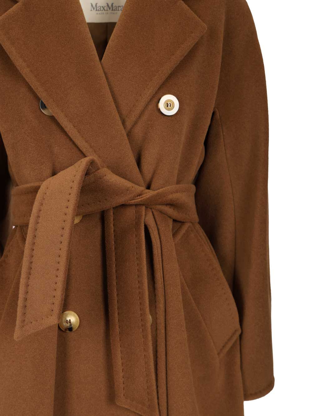 Max Mara Double-breasted Coat With Belt In Brown