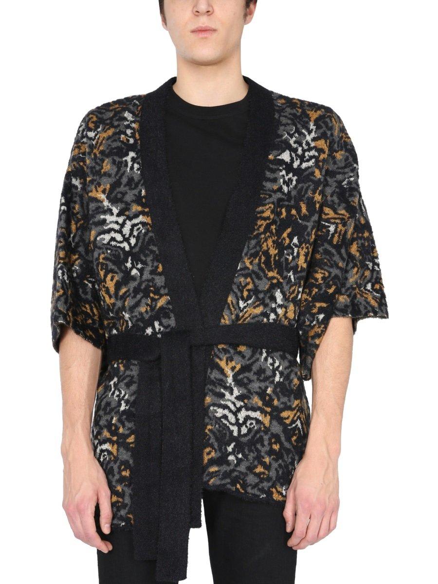 Saint Laurent Jacquard Knit Kimono In Animalier