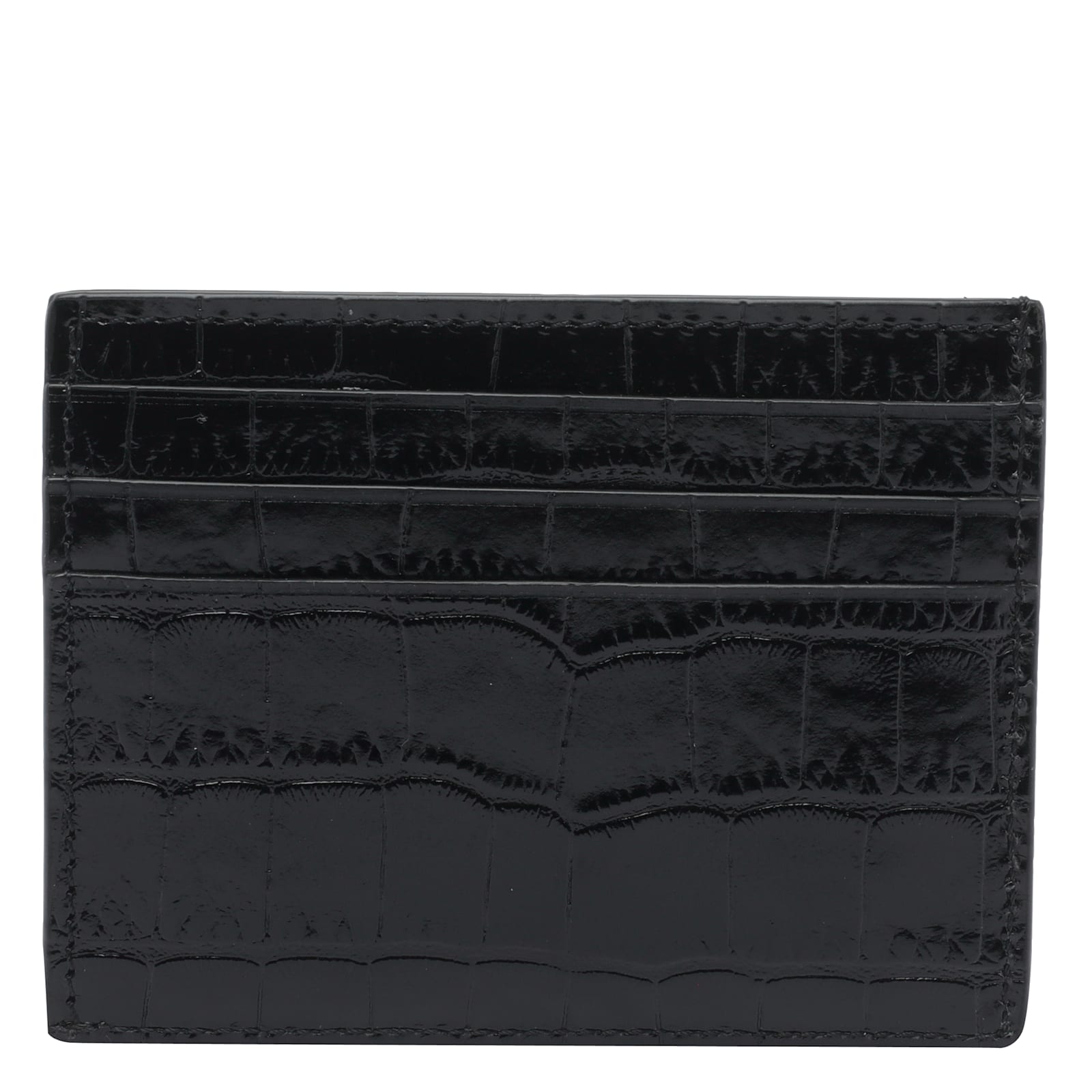 Tom Ford Black Crocodile Effect Leather Card Holder In Black