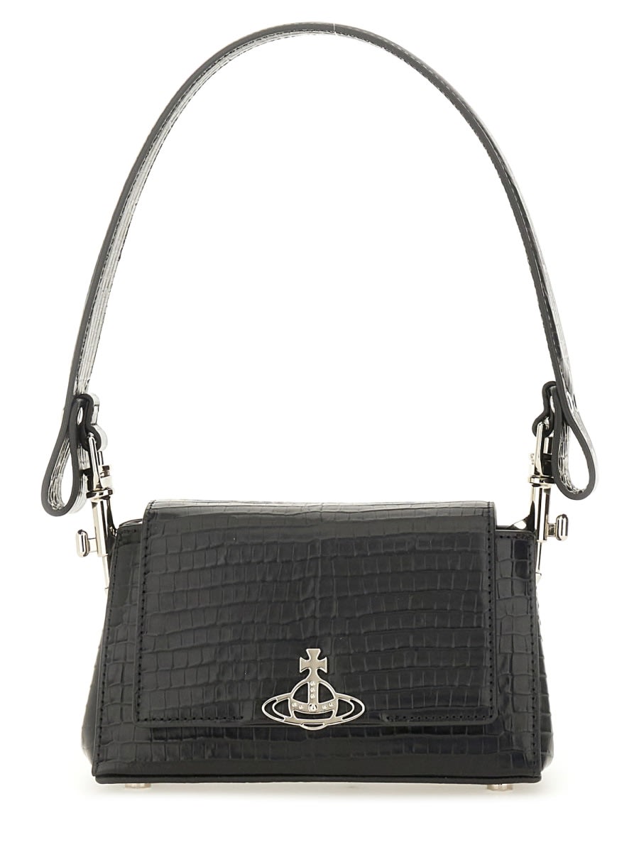 Vivienne Westwood Hazel Small Black Embossed Croc Shoulder Bag In Black