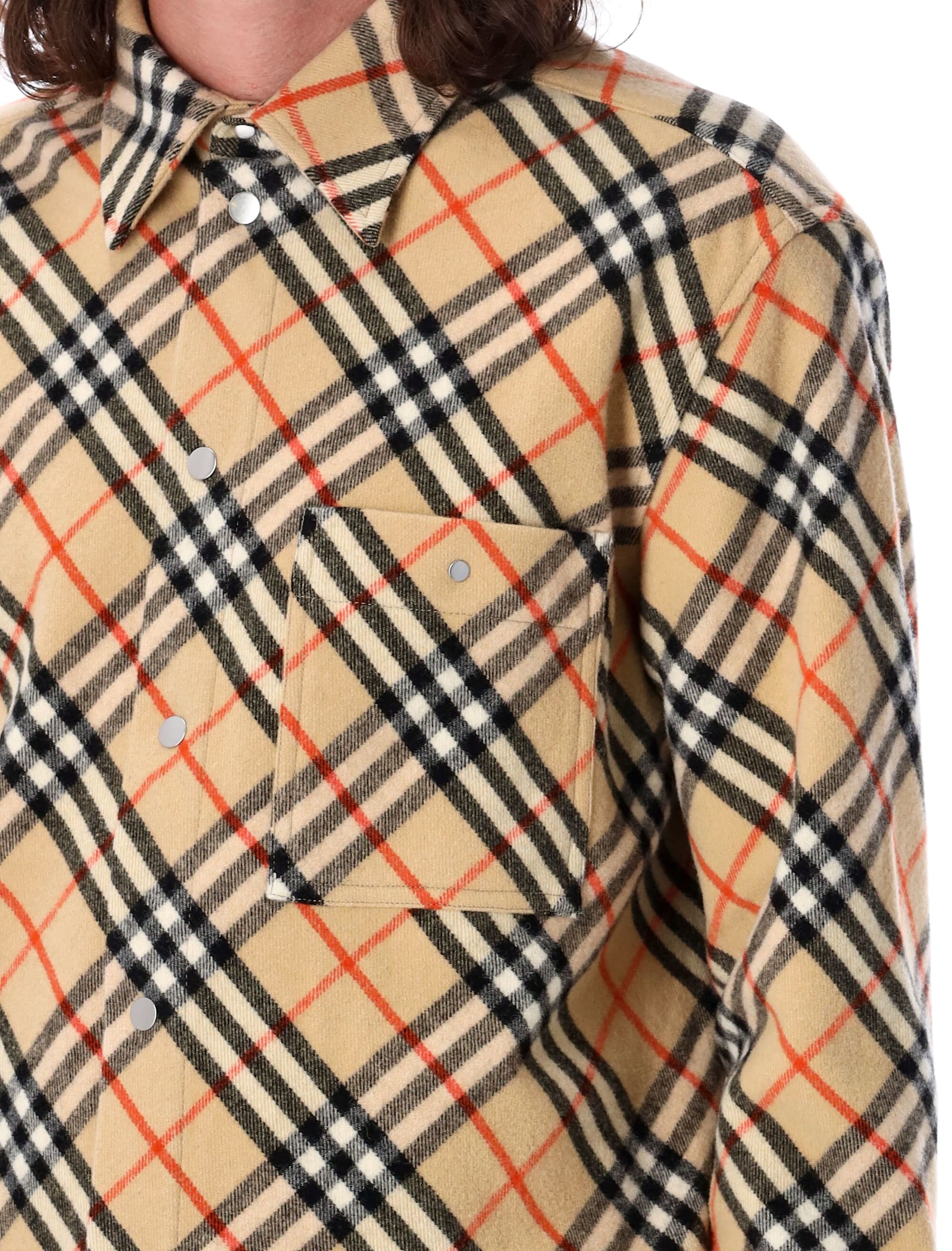 Shop Burberry Check Wool Flannel Shirt In Sand Ip Check