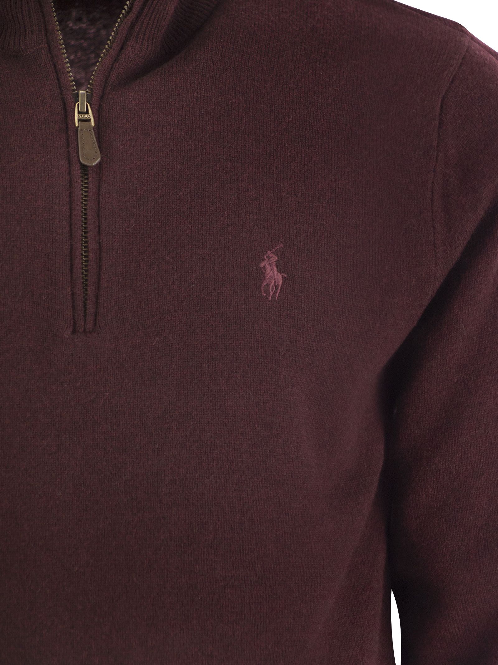 Polo Ralph Lauren Wool Pullover With Half Zip In Burgundy