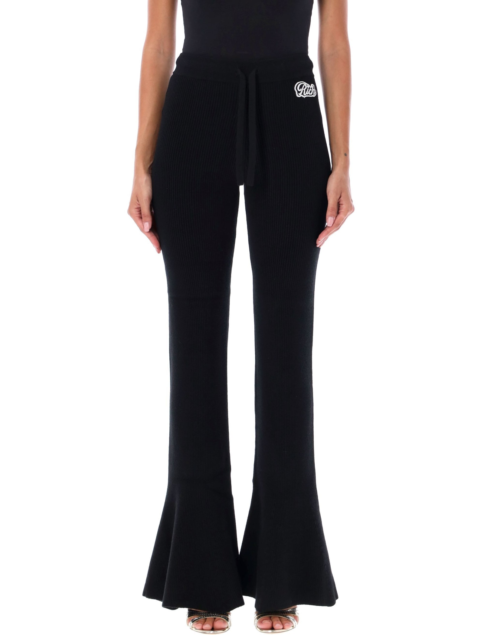 Shop Alessandra Rich Wool Blend Knitted Trousers In Black