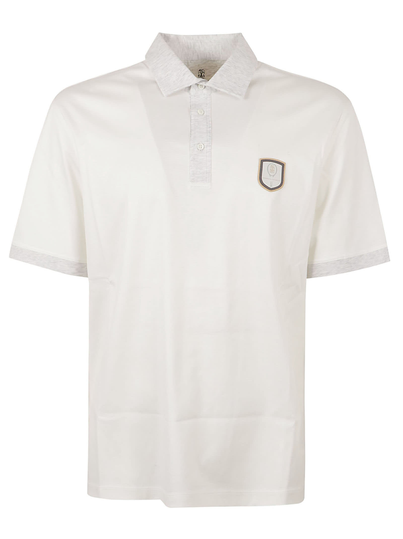 Brunello Cucinelli Logo Patched Regular Polo Shirt In Off White/pearl