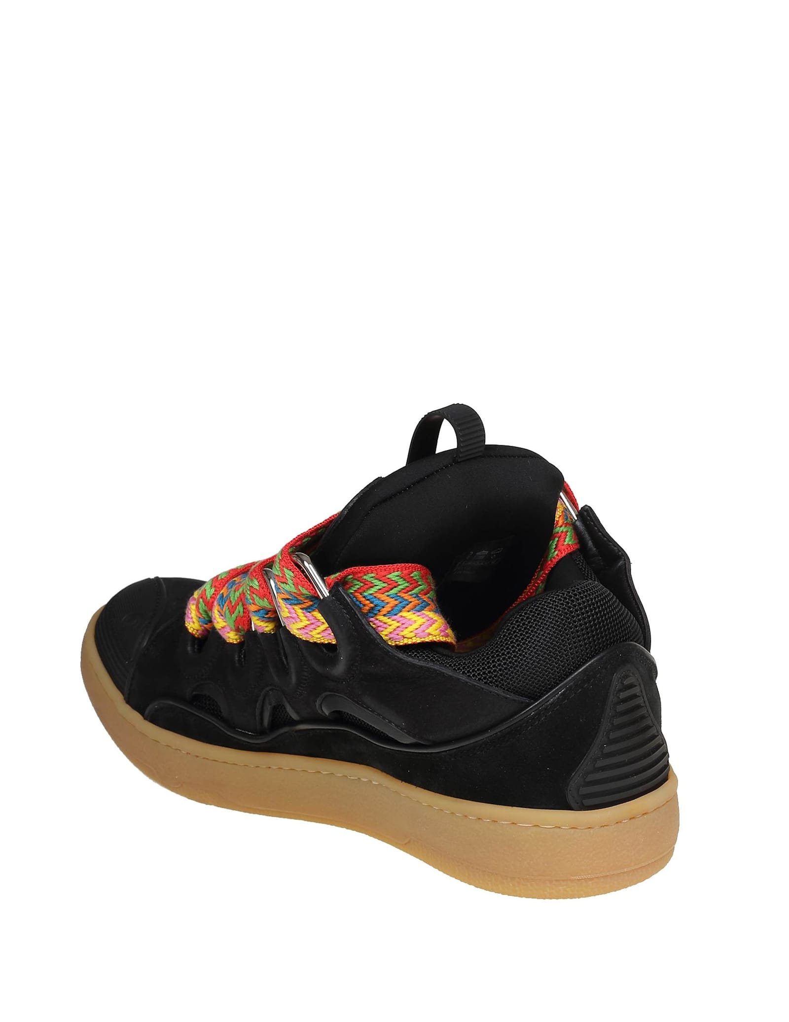 Shop Lanvin Curb Sneakers In Leather And Suede With Multicolor Laces In Black