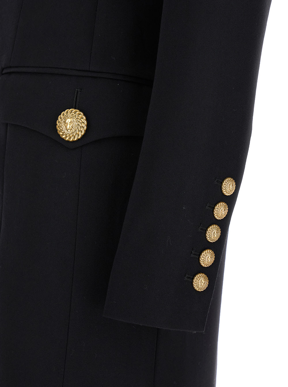 Shop Balmain Black Blazer Dress With Gold-tone Buttons In Wool Woman