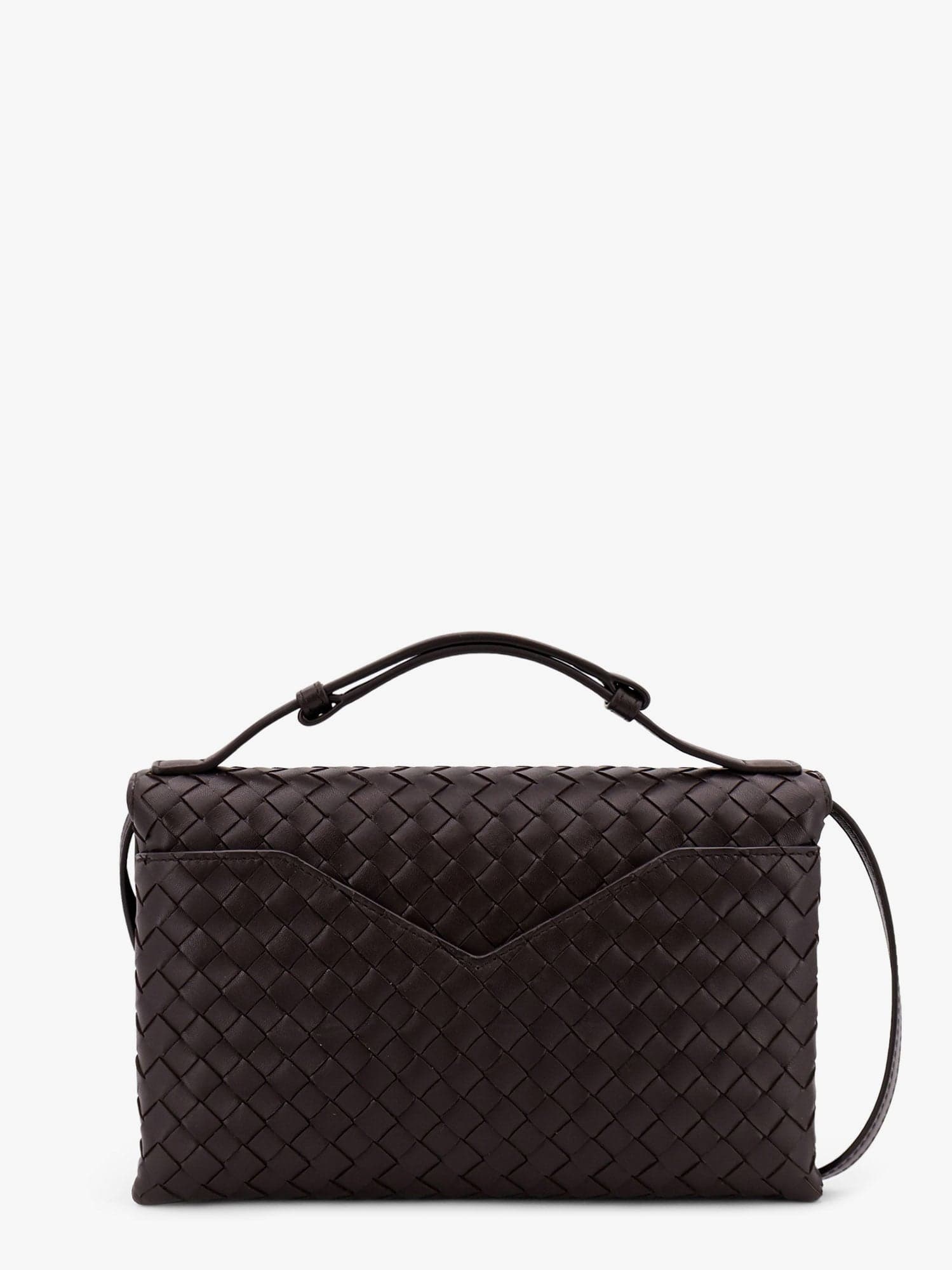 Bottega Veneta Women Knot Lock Leather Shoulder Bag With Intrecciato Motif In Brown