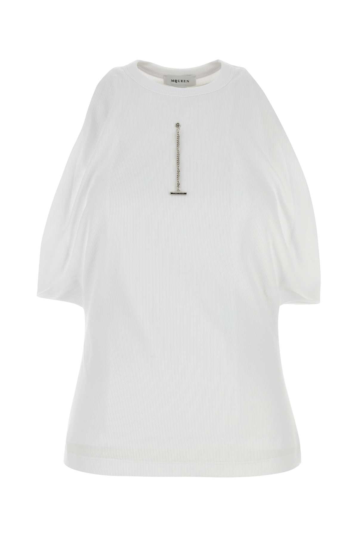 Shop Alexander Mcqueen White Stretch Cotton Top In Opticalwhite