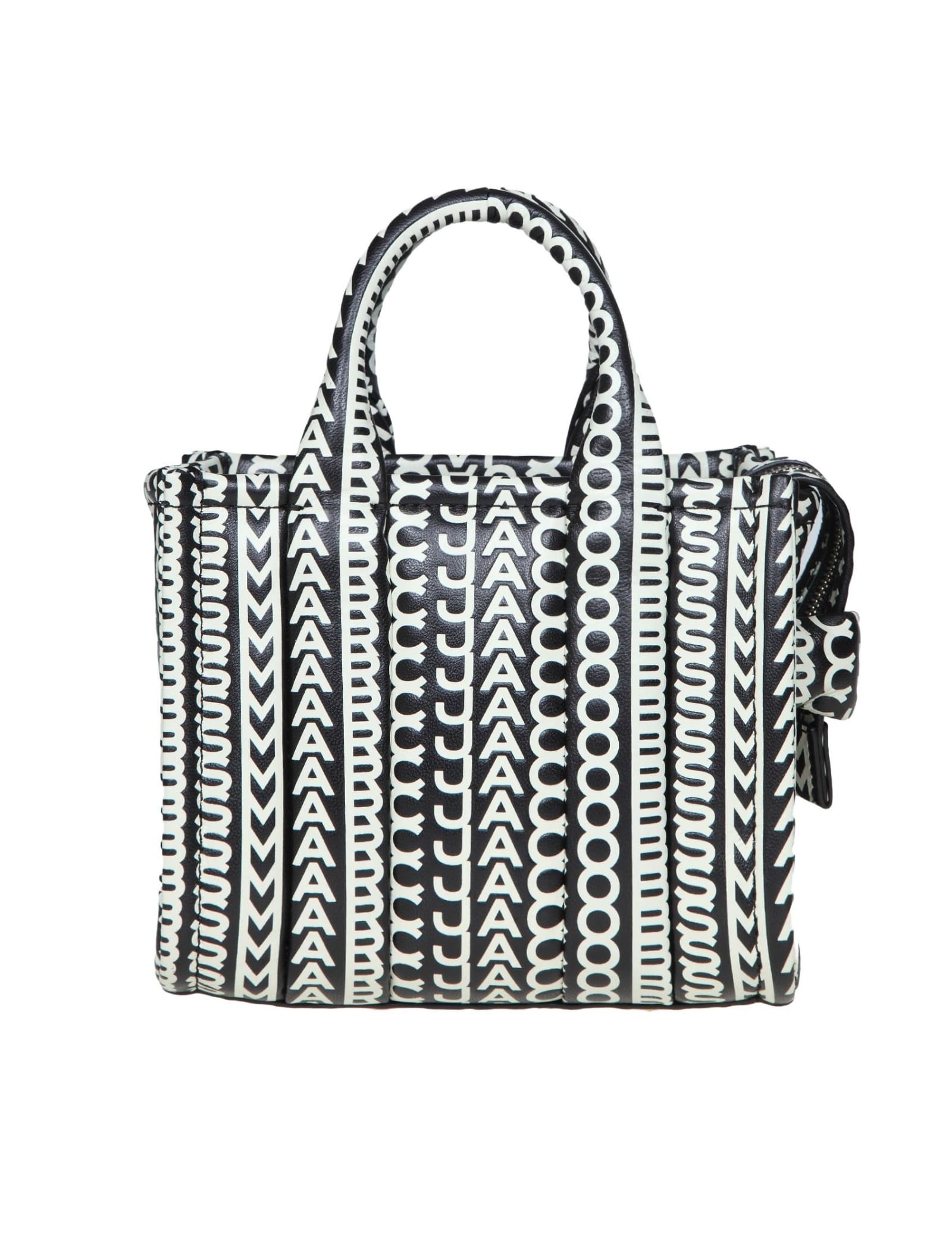 Shop Marc Jacobs Micro Tote In Monogram Leather In Black/white