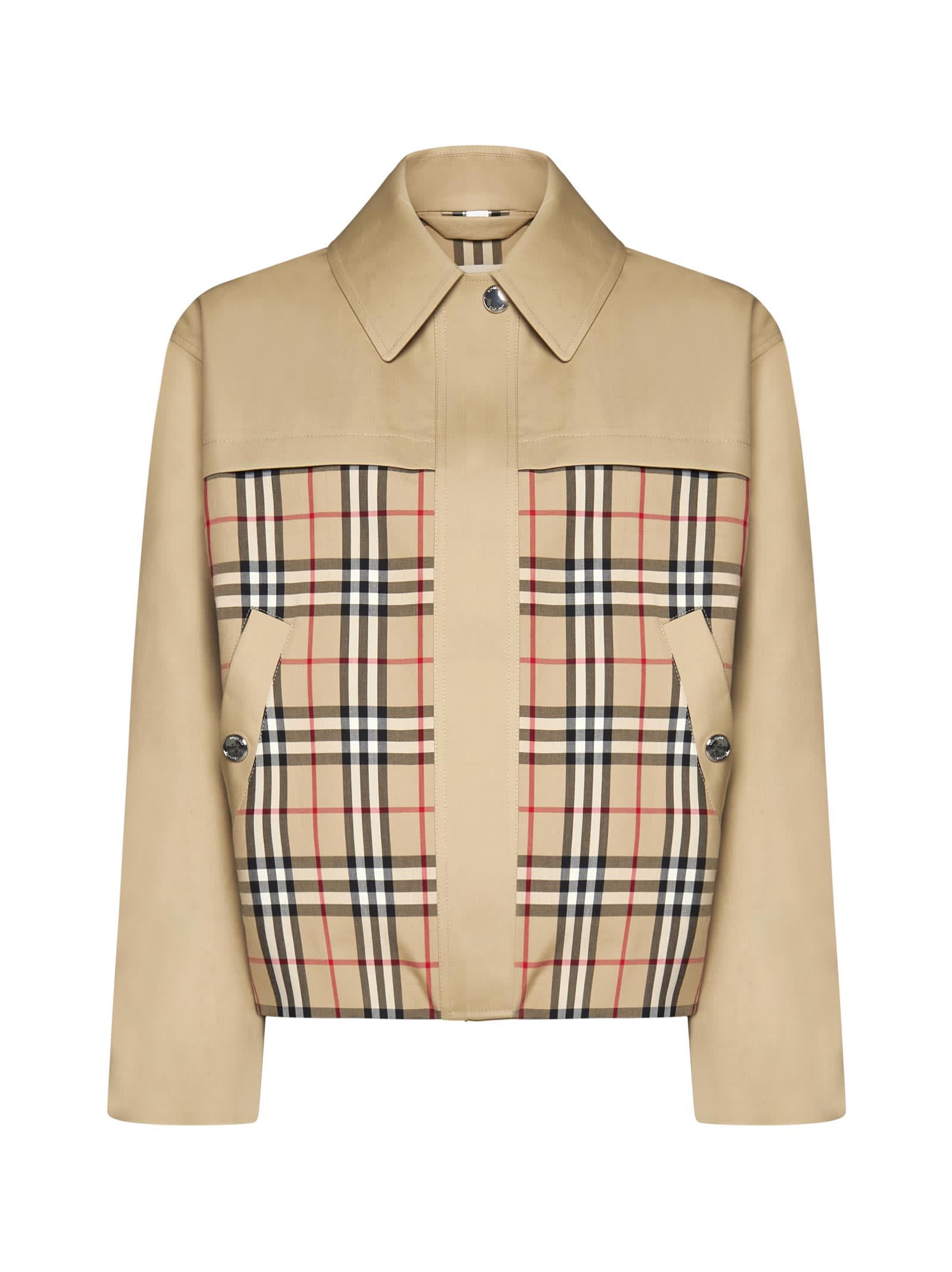 Shop Burberry Jacket In Honey/ab Ip Check