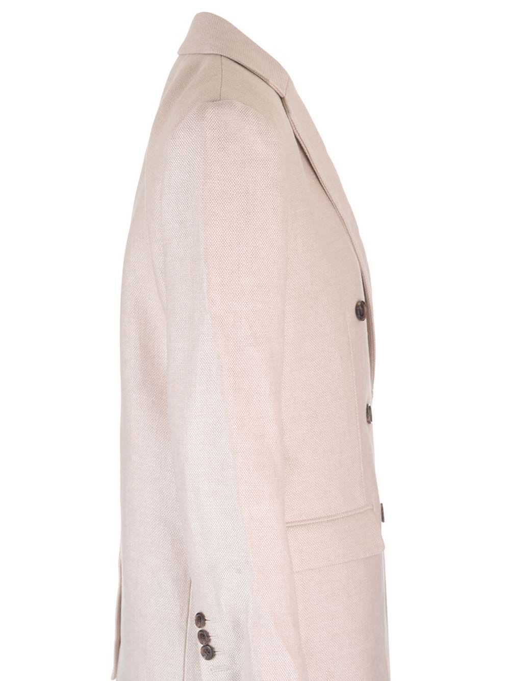 Shop Theory Double-breasted Blazer In Linen Twill In Beige