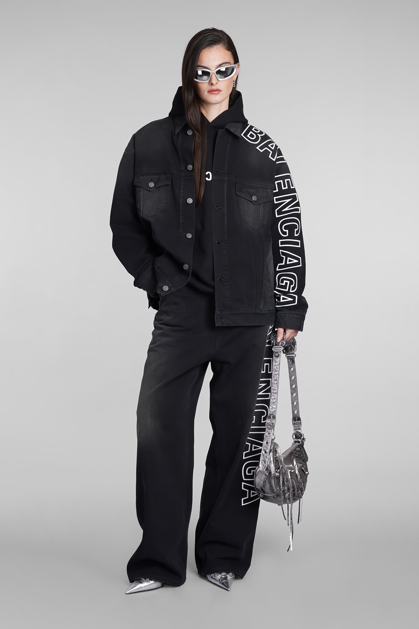 Shop Balenciaga Denim Jackets In Black Cotton