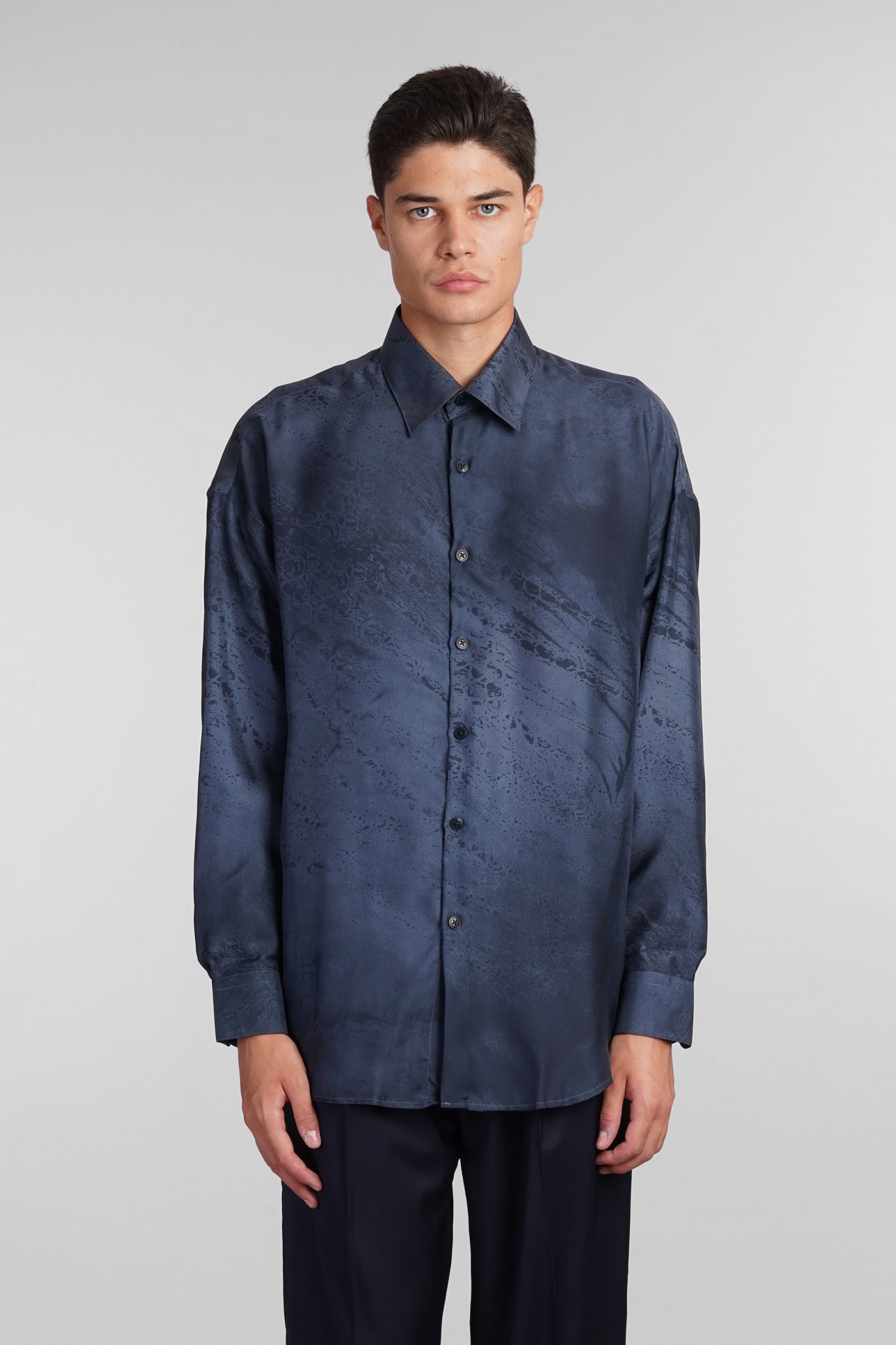 Valentino Shirt In Blue Silk