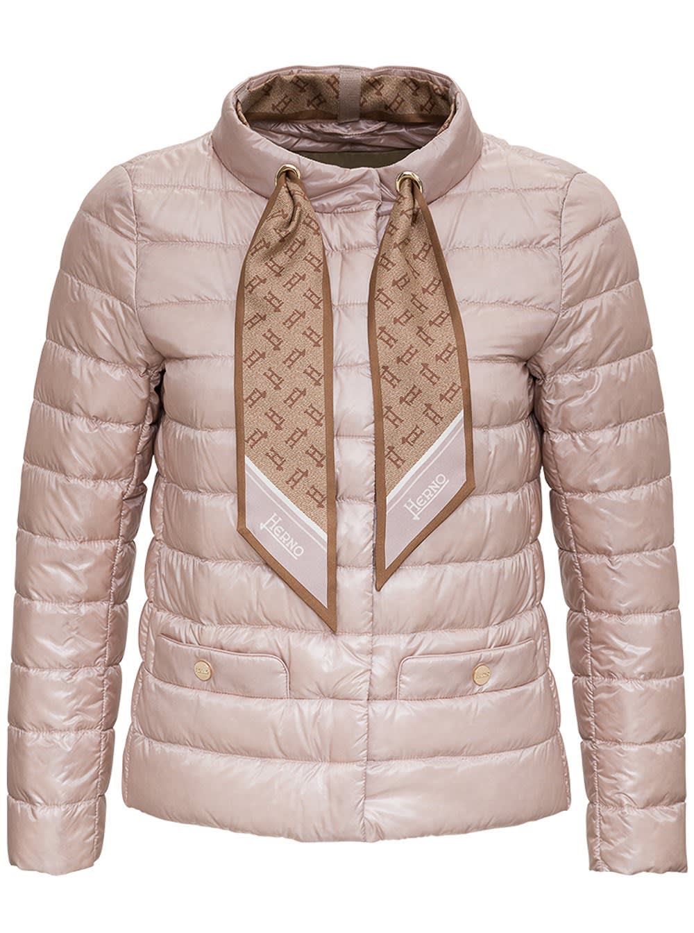 Click to view more detailed imagery on our partner's website Herno Nylon Down Jacket With Logoed Scarf In Pink