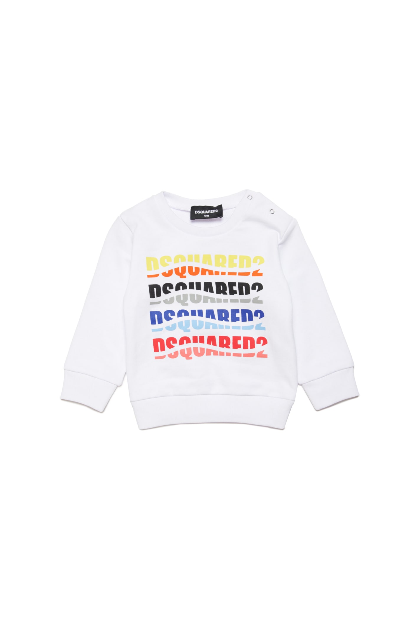 Dsquared2 D2s781b Sweat-shirt Dsquared Multicolor Wave-effect Branded Crew-neck Sweatshirt In White
