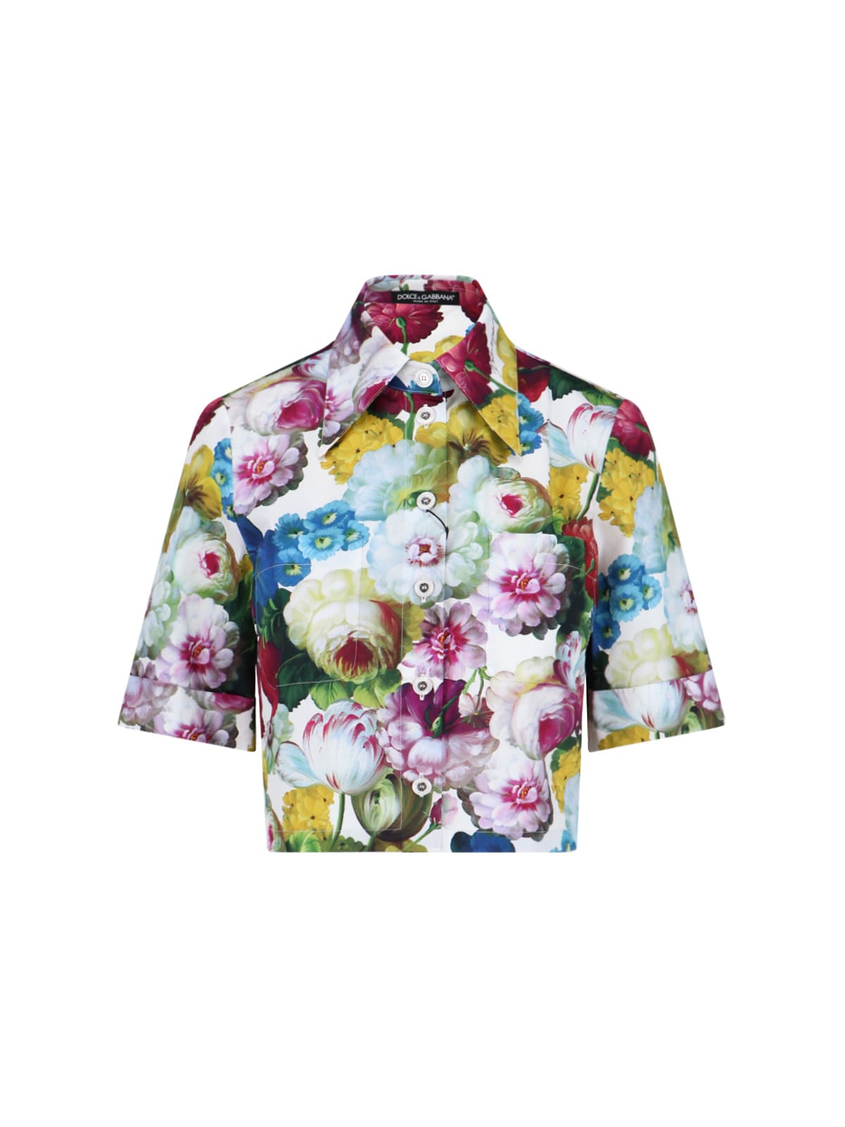 Shop Dolce & Gabbana Garden Print Crop Shirt In Multicolor