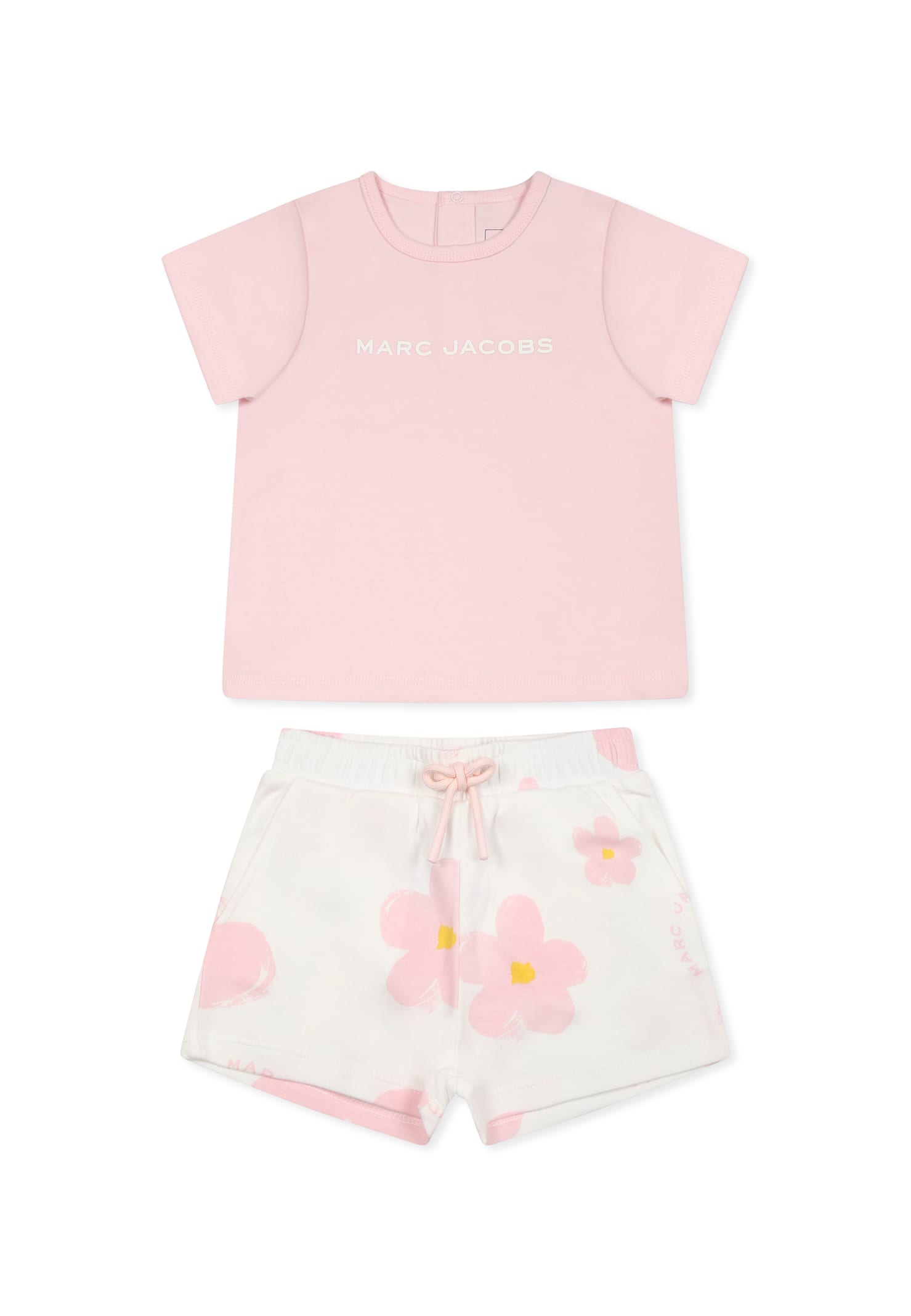 Marc Jacobs Pink Suit For Baby Girl With Logo And Flowers In Pink