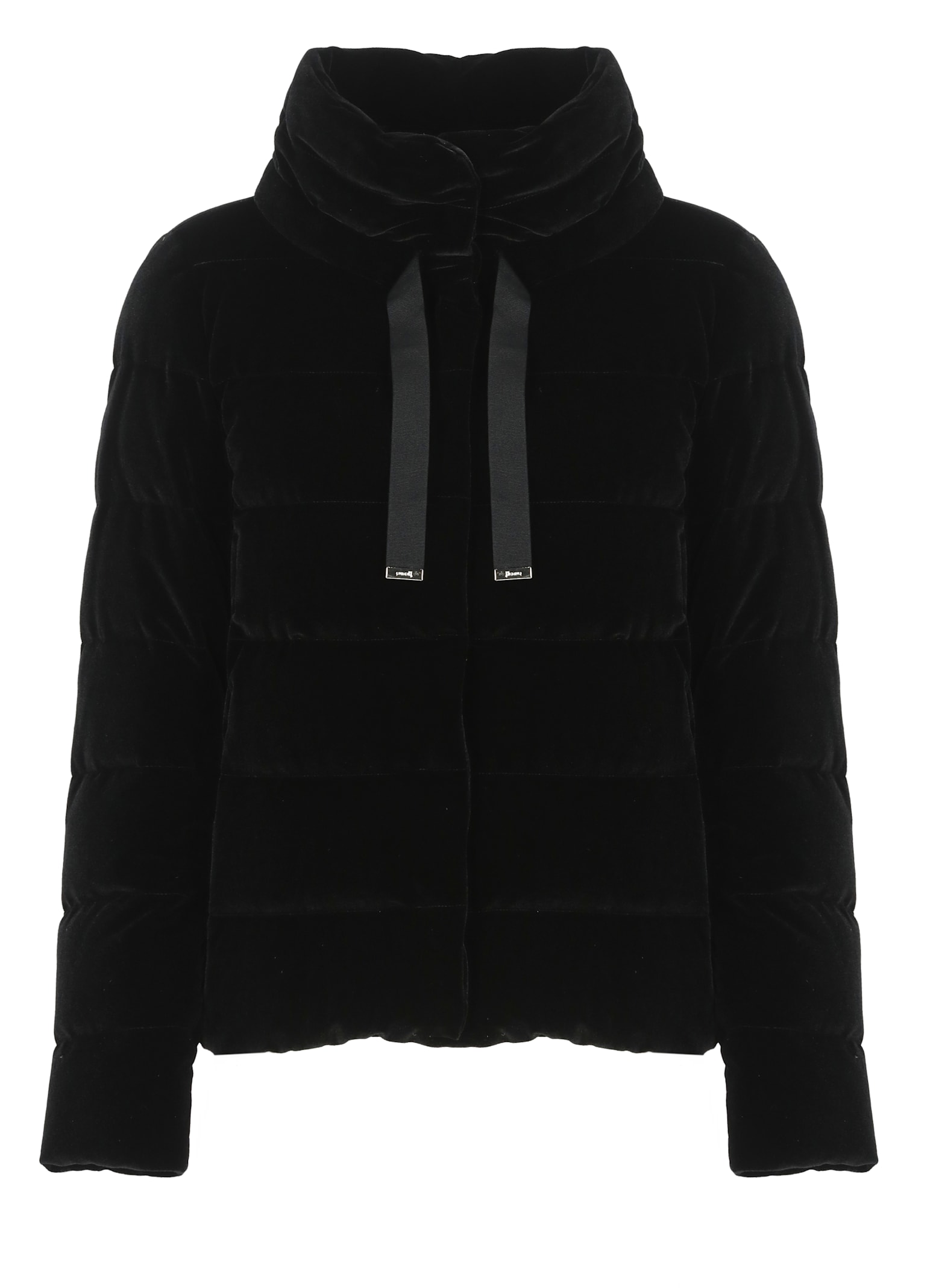 Herno Velvet Quilted Drawstring High Collar Jacket In Black