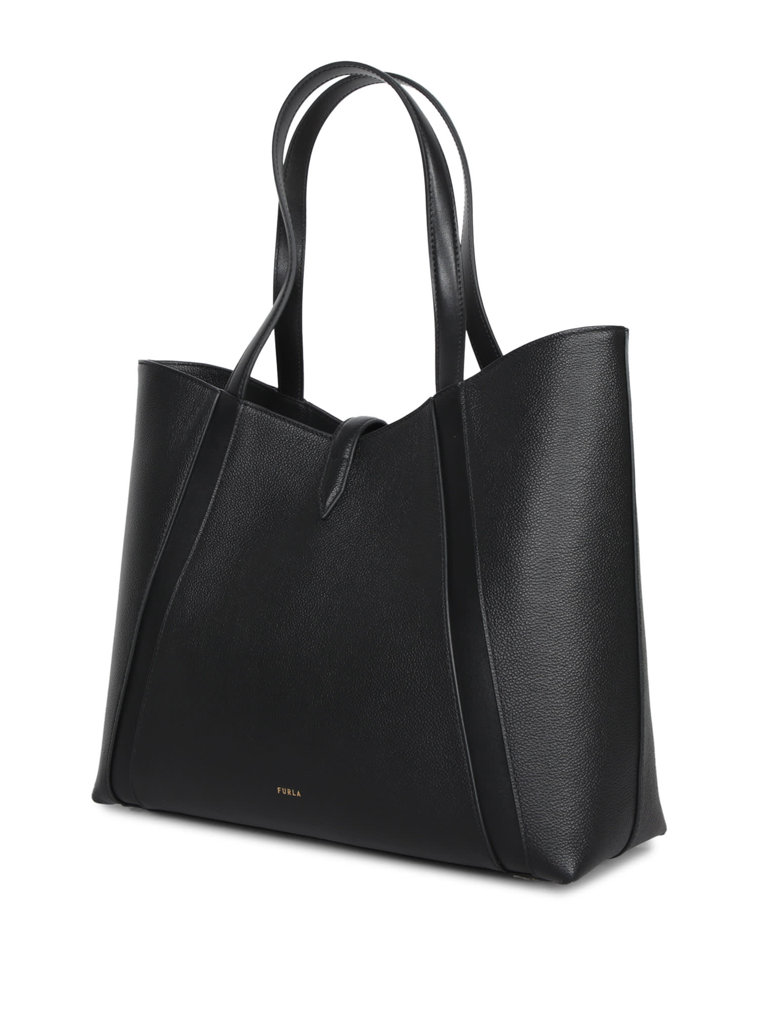 Furla Dual Top Handles Structured Silhouette Shoulder Bag In Black