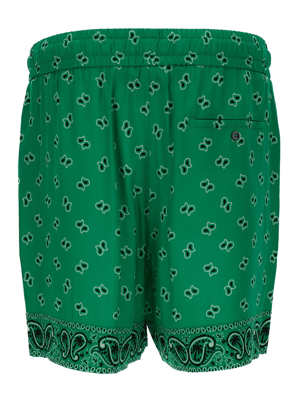 Shop Palm Angels Green Paisley-print Shorts In Viscose Man
