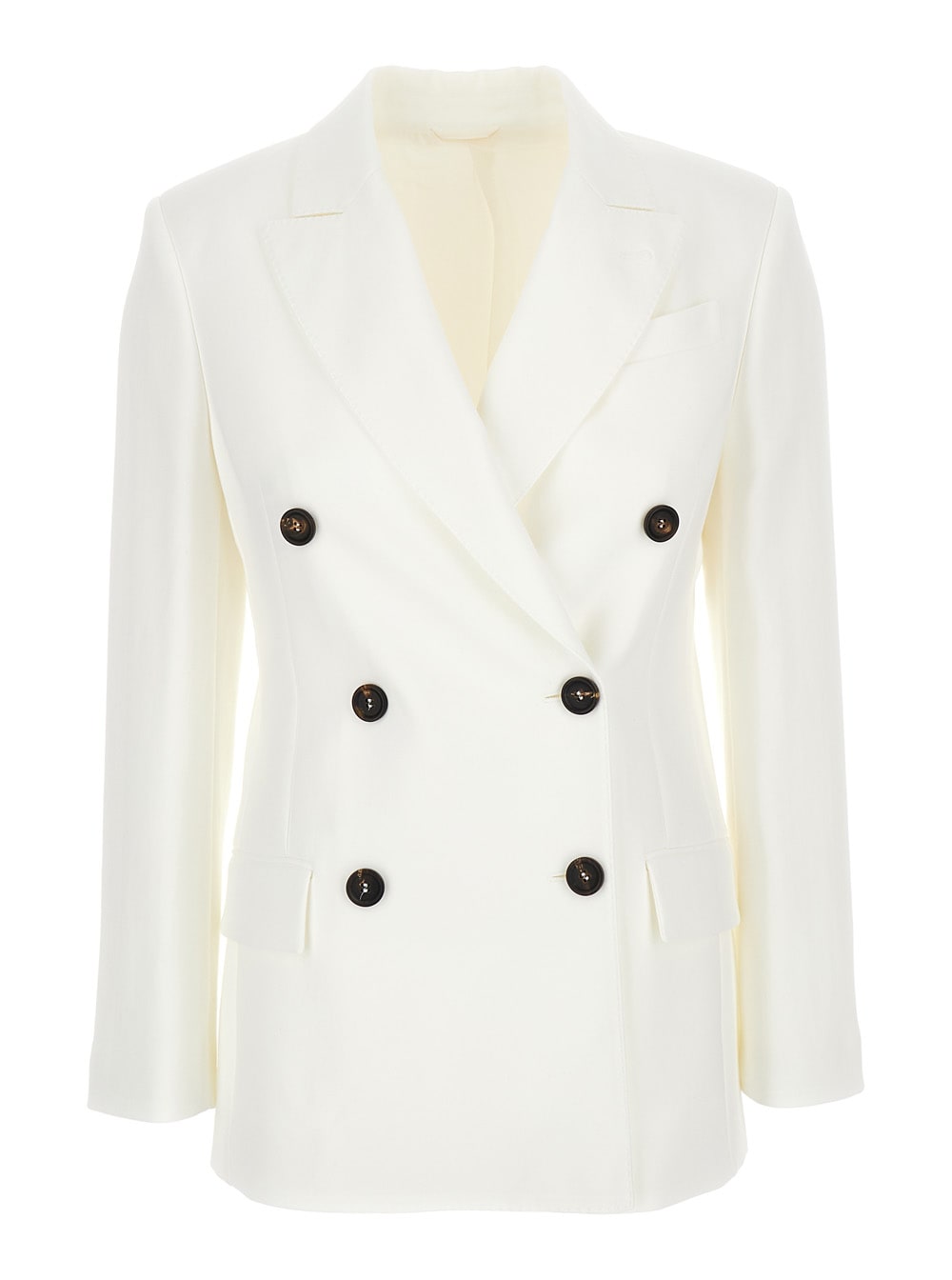 Shop Brunello Cucinelli White Double-breasted Blazer With Buttons In Cotton Woman