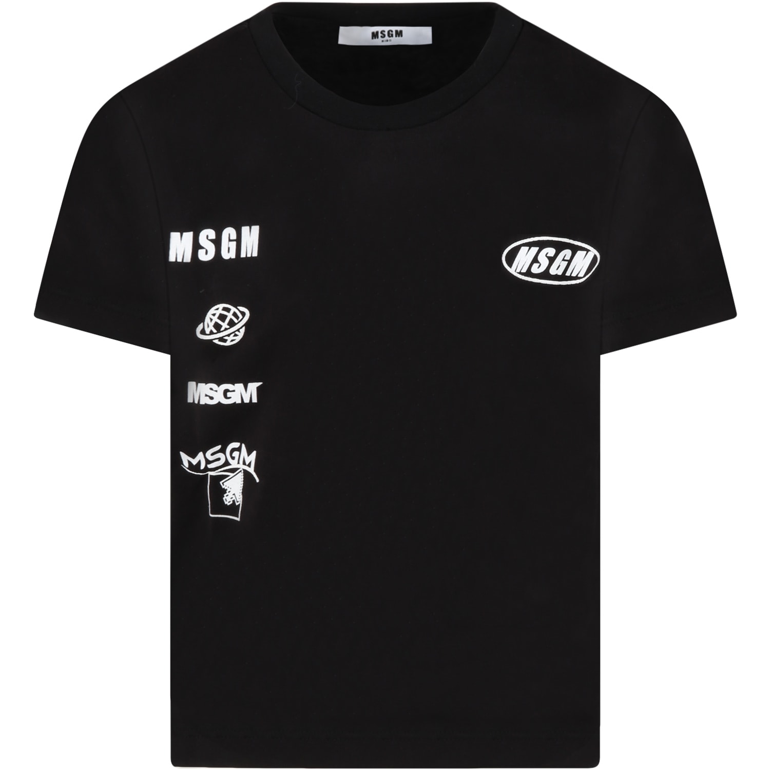MSGM Black T-shirt For Kids With White Logos