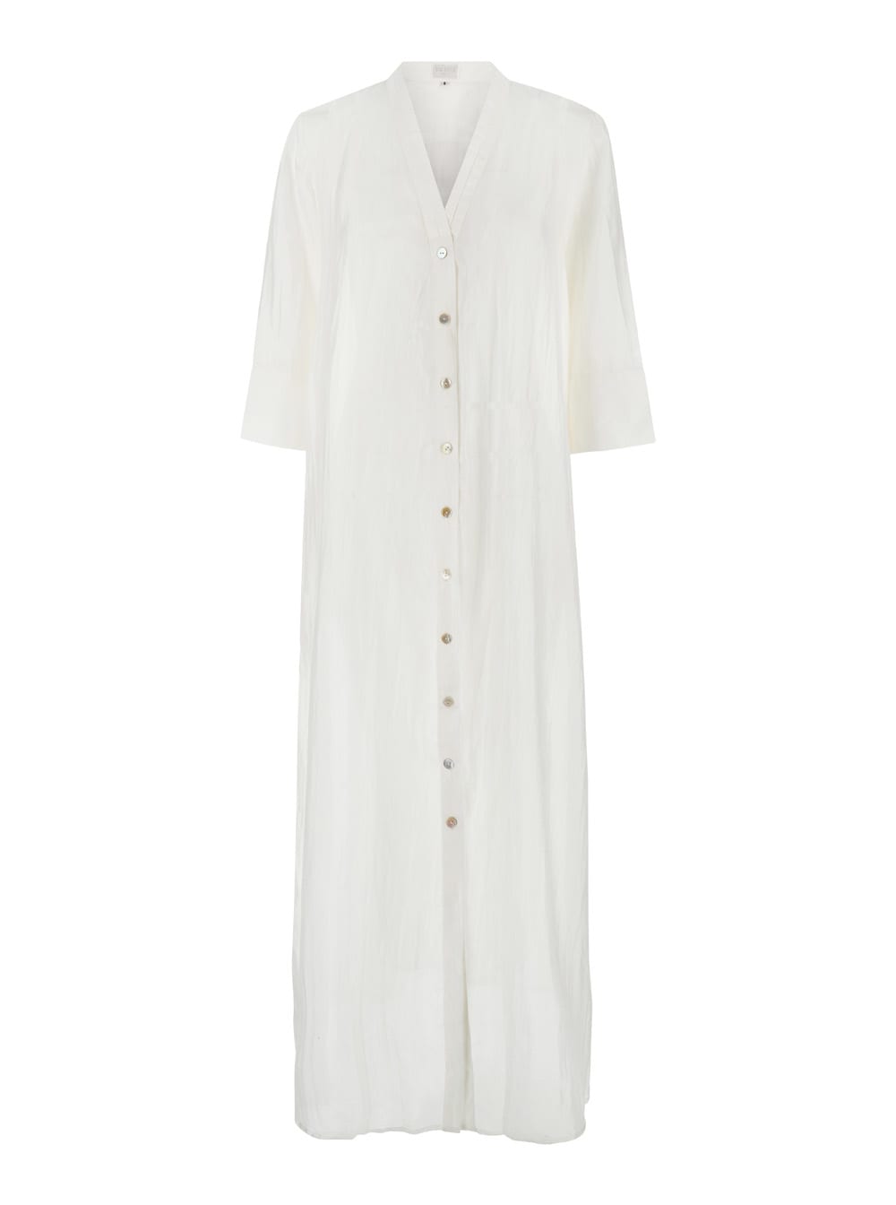 White Long Dress With Buttons In Silk Woman